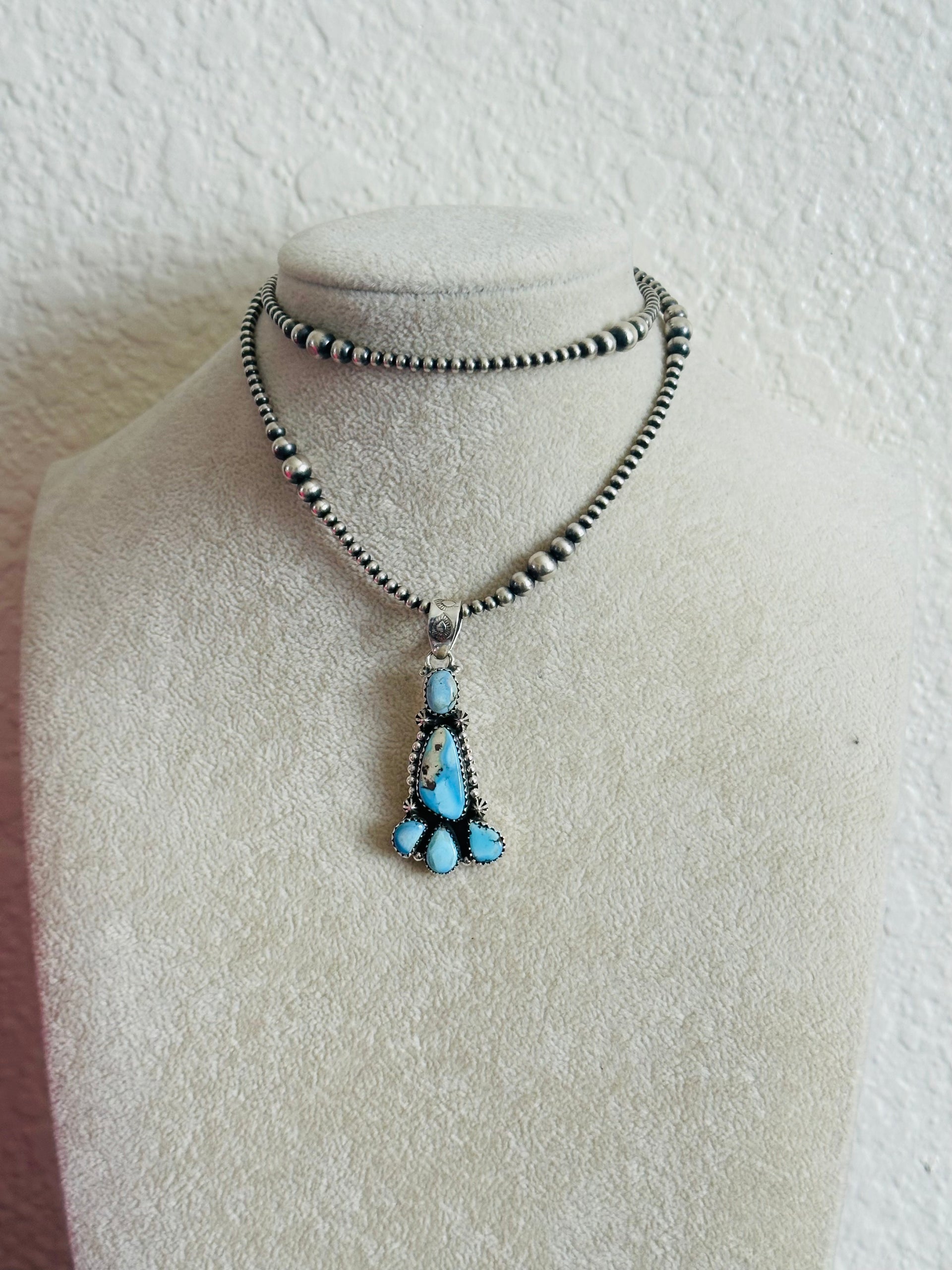 Southwest Handmade Golden Hills Turquoise & Sterling Silver Cluster Pendant