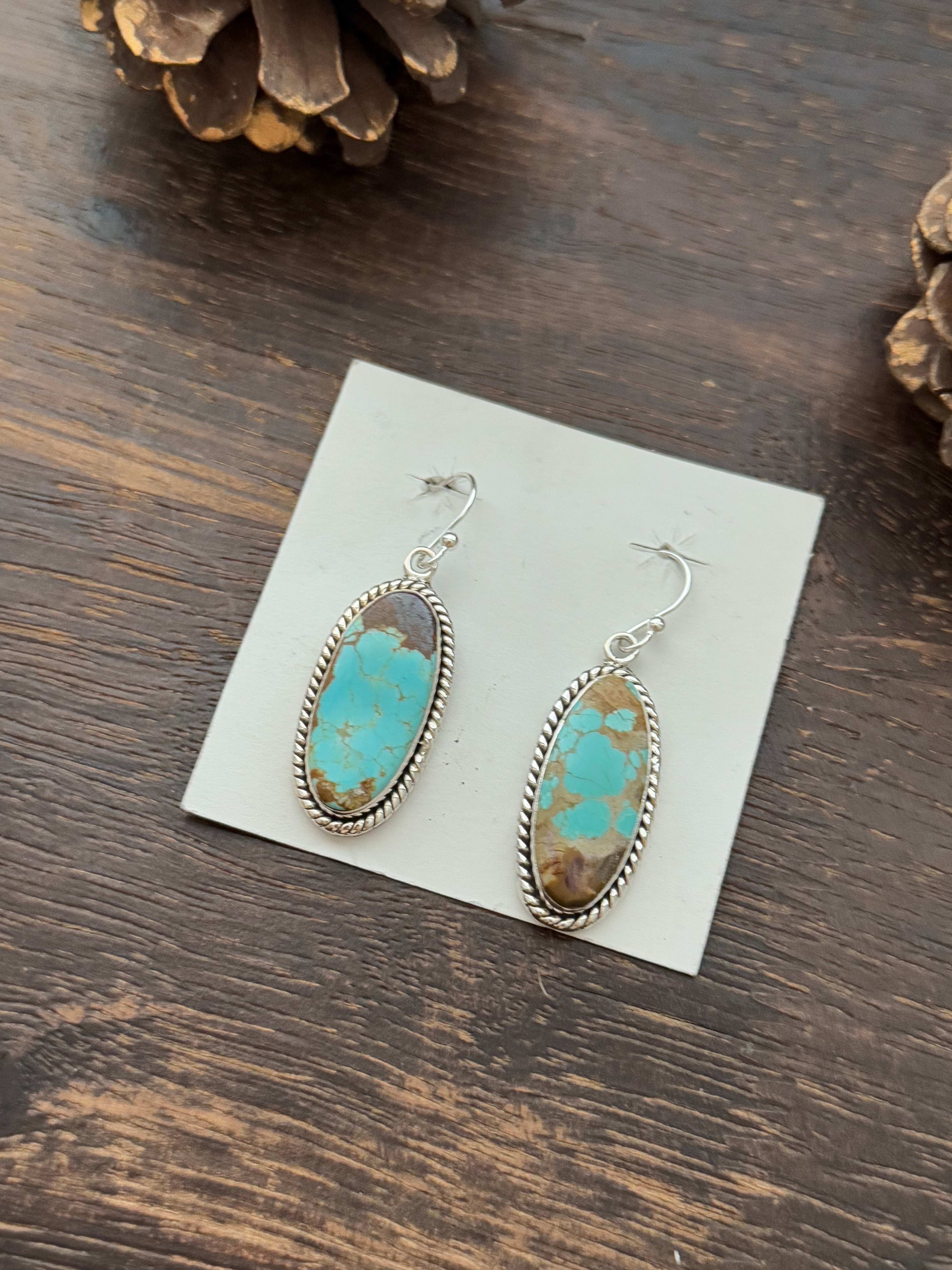 Southwest Handmade #8 Turquoise & Sterling Silver Dangle Earrings