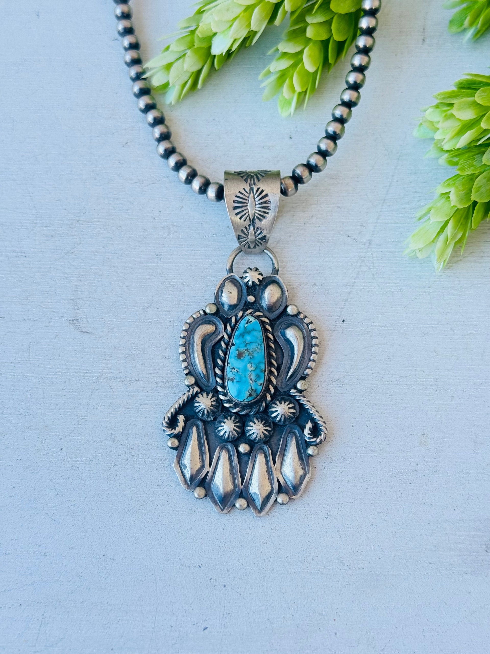 Jeff James Jr Kingman Turquoise & Sterling Silver Pendant