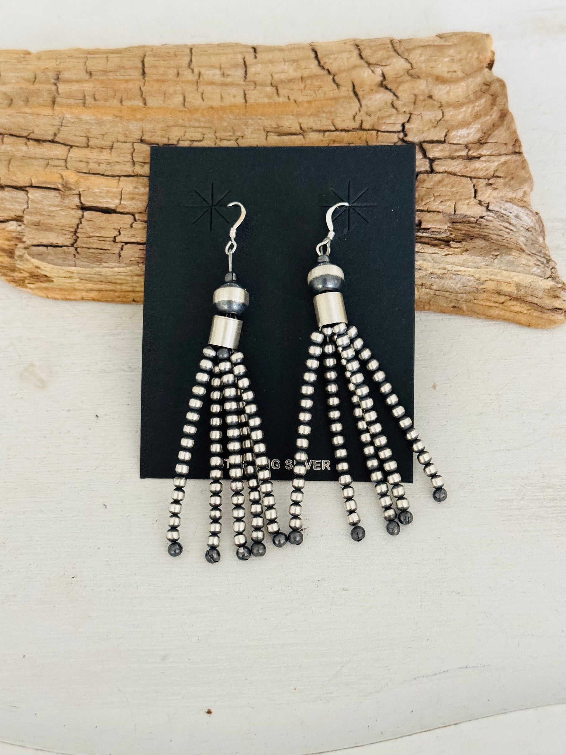 Navajo Strung Sterling Silver Pearls Dangle Earrings