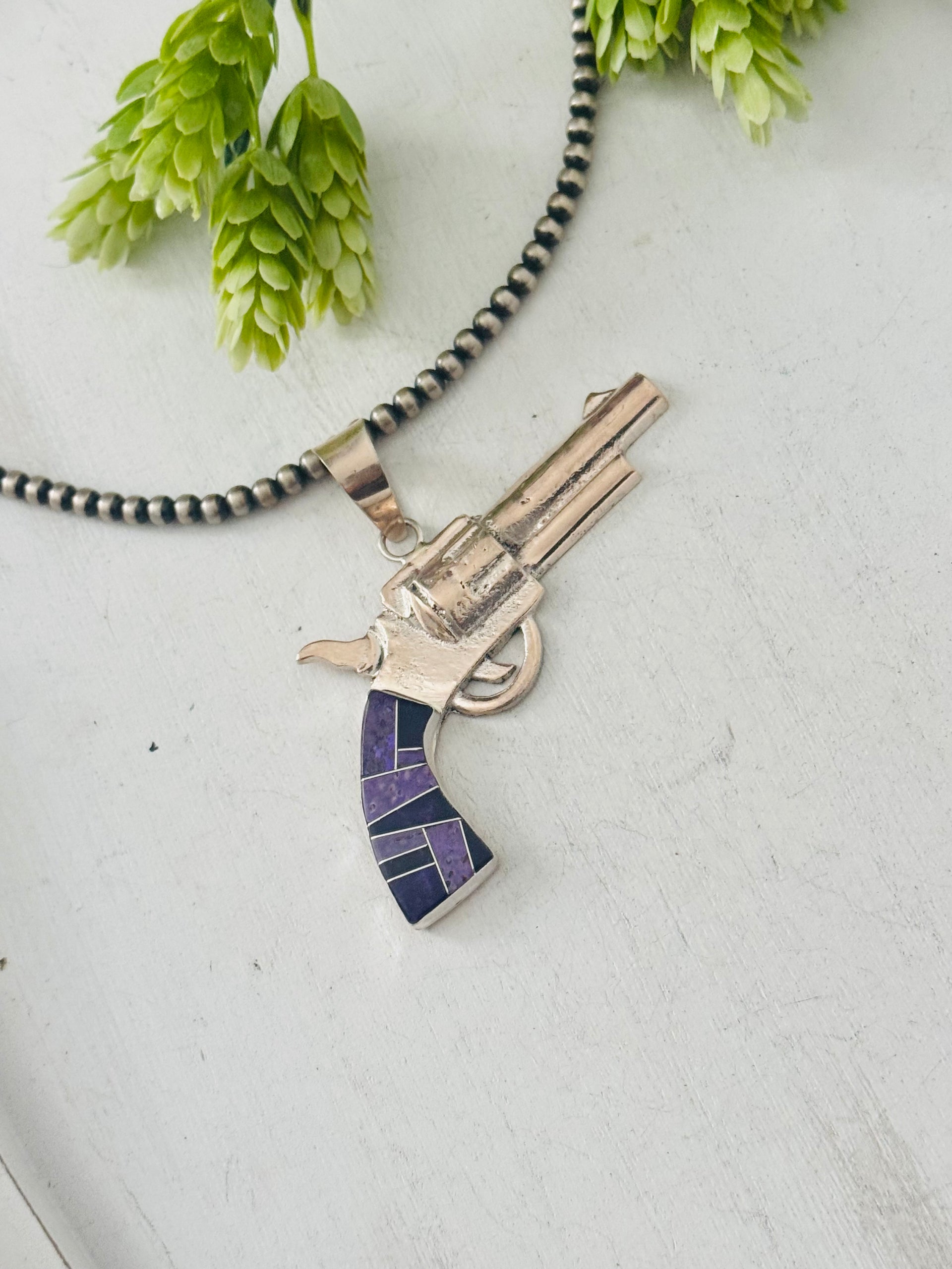 Bobby Mannelito Multi Stone & Sterling Silver Pistol Pendant