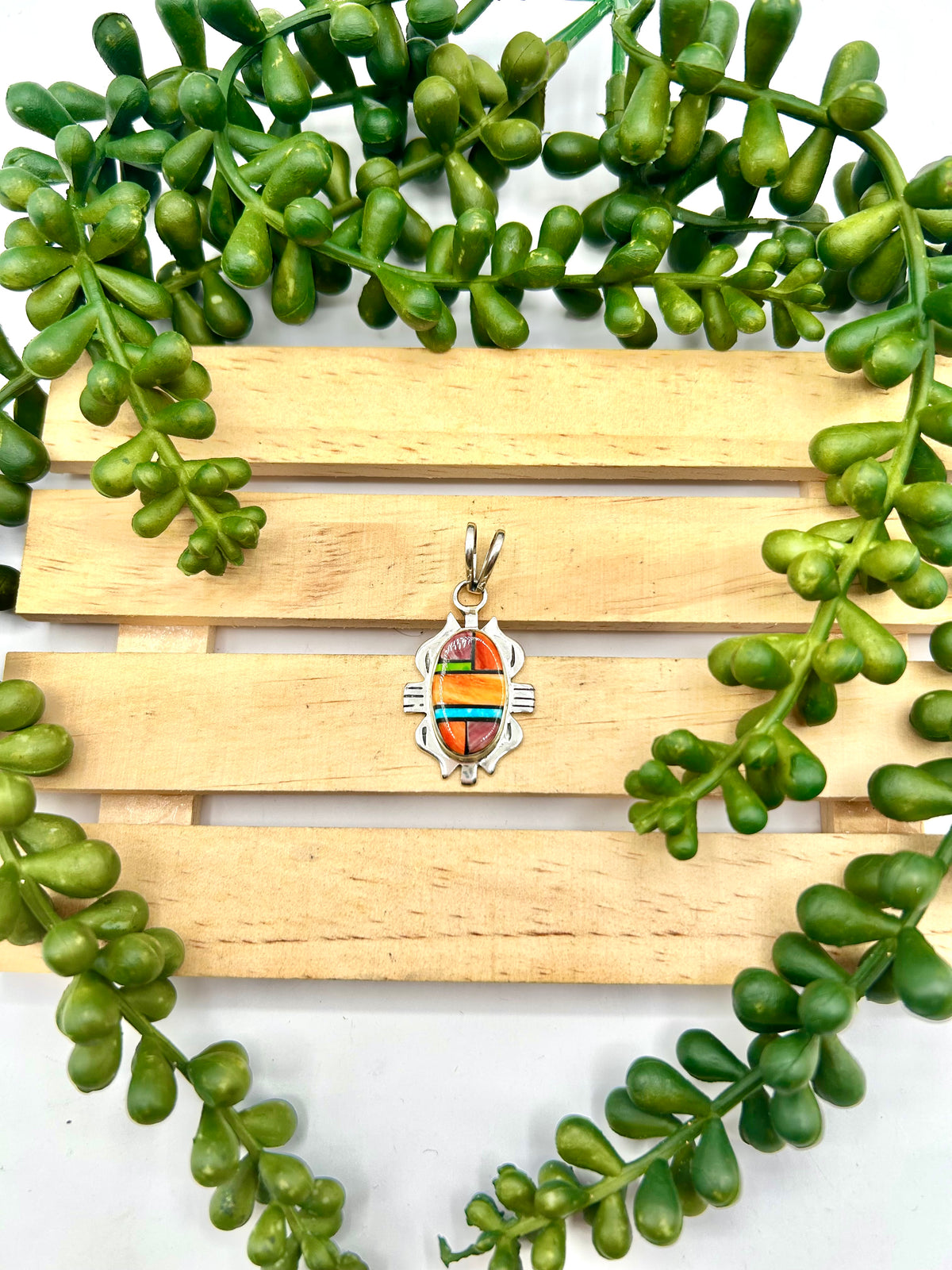 Navajo Made Multi Stone & Sterling Silver Pendant