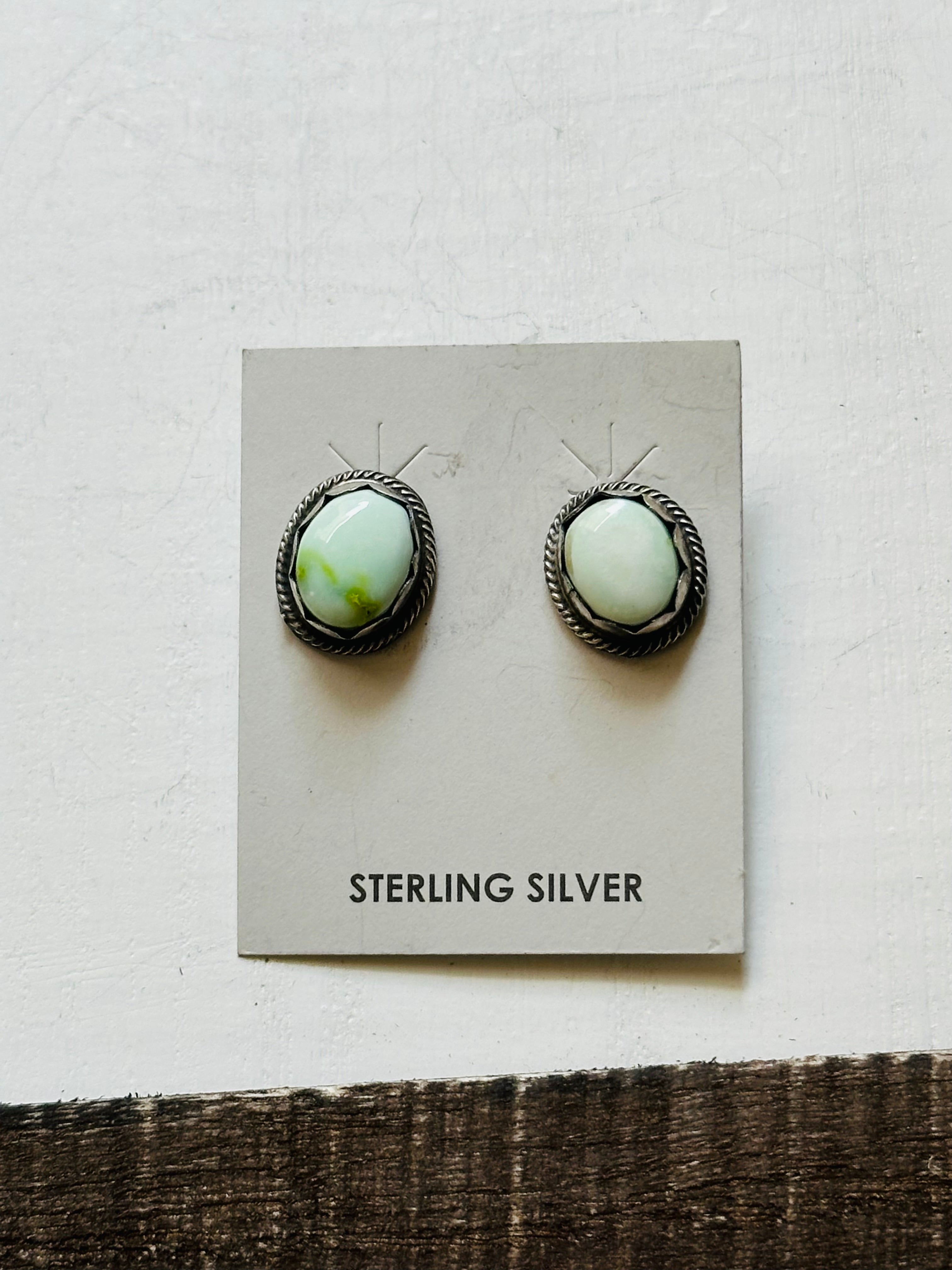 Timothy Yazzie Palomino Variscite & Sterling Silver Post Earrings