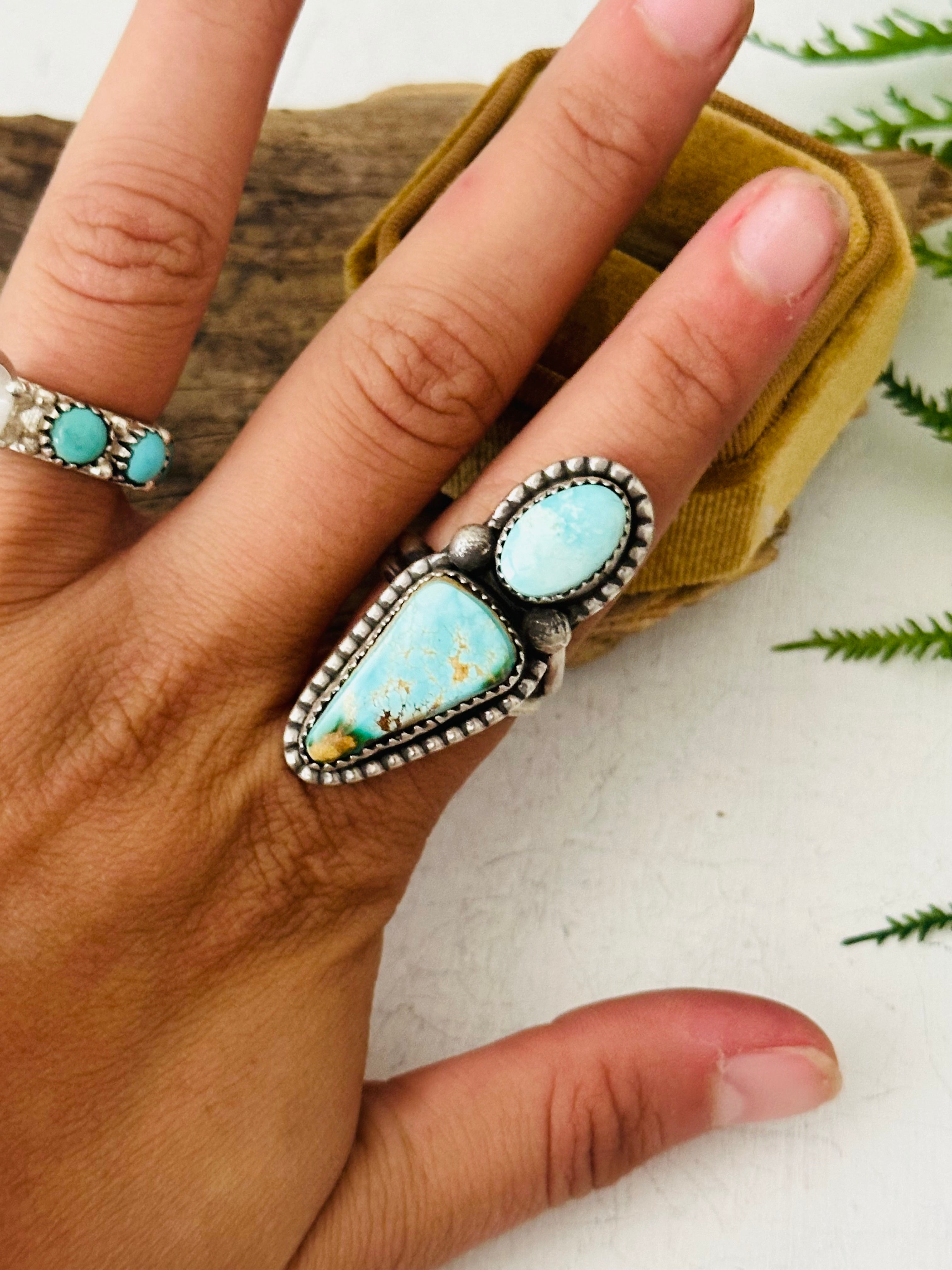 Tia Long Royston Turquoise & Sterling Silver Adjustable Ring