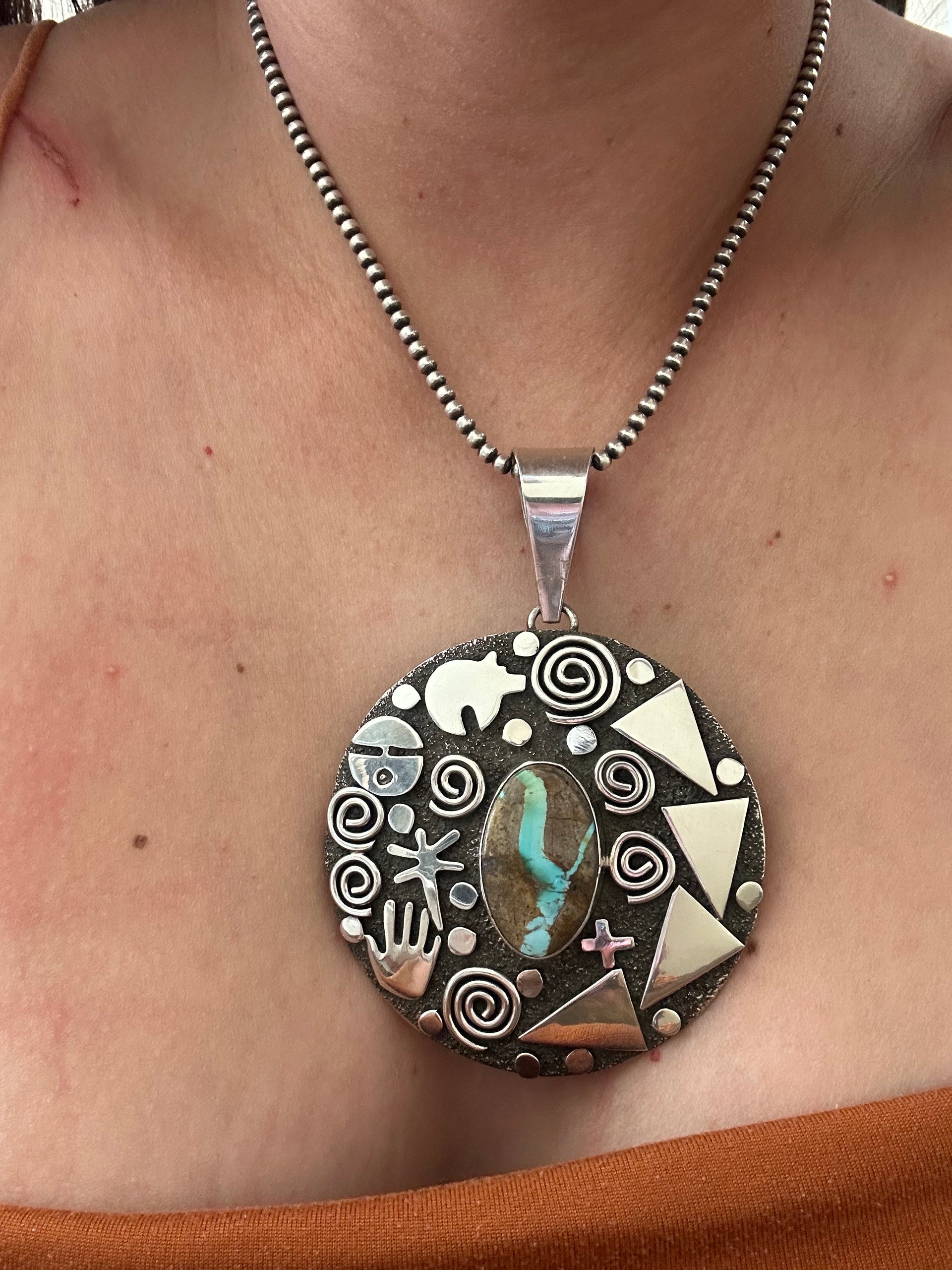Alex Sanchez Ribbon Royston Turquoise & Sterling Silver Pendant