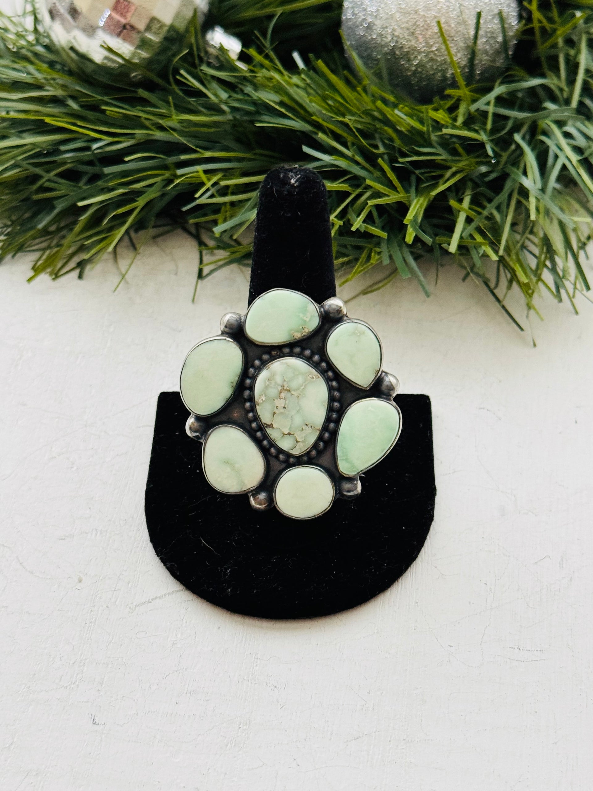 Southwest Handmade Paloma Variscite & Sterling Silver Adjustable Cluster Ring