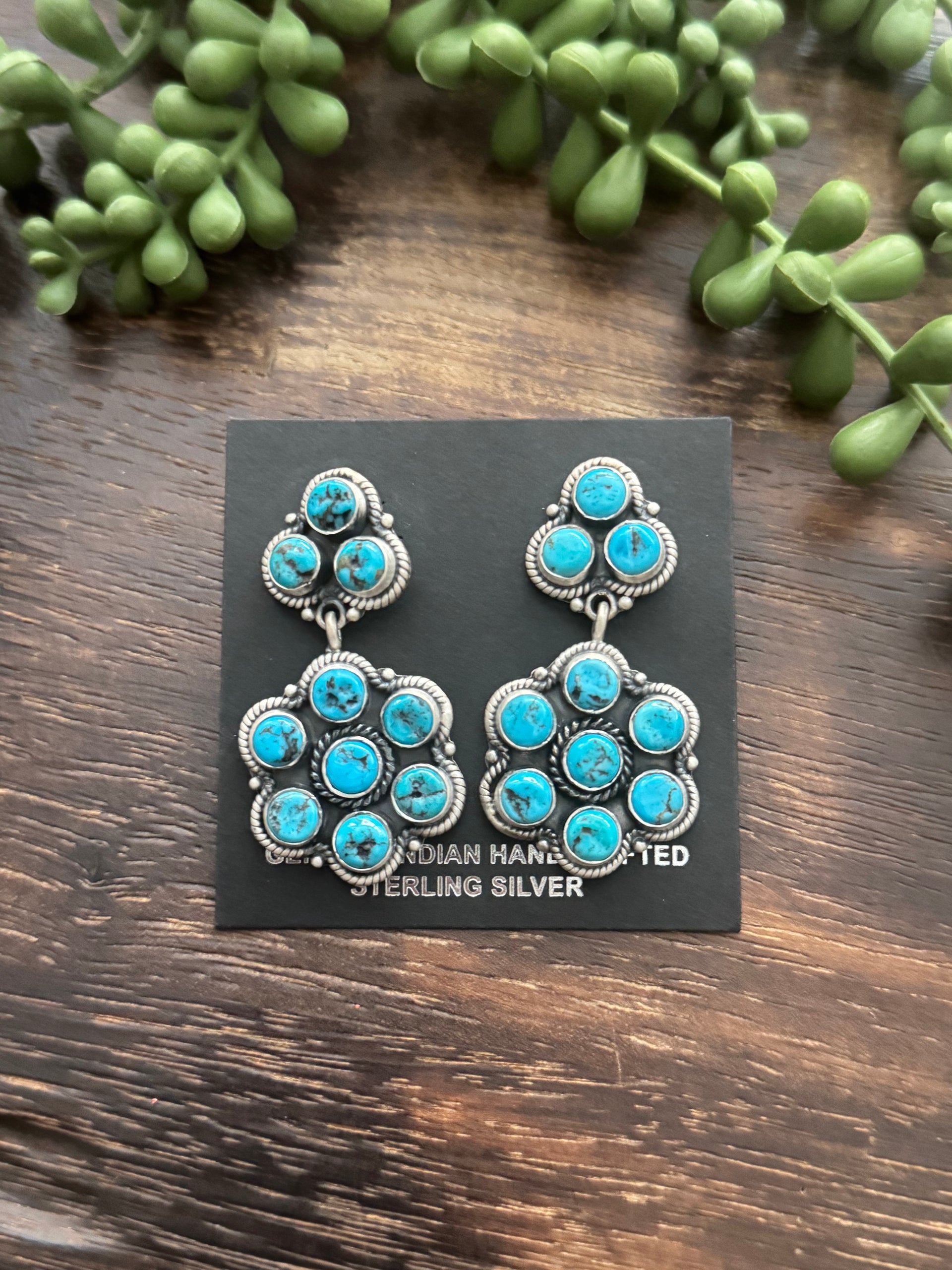 Navajo Made Kingman Turquoise & Sterling Silver Post Dangle Earrings