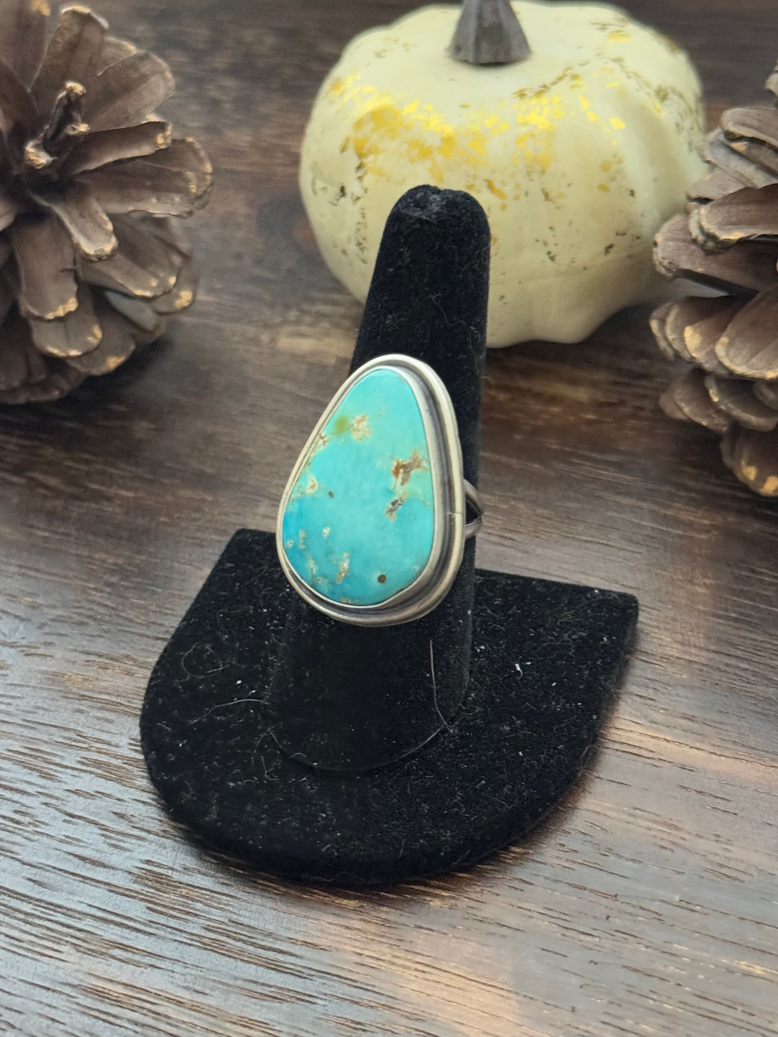 Antonnette Yazzie Sonoran Mountain Turquoise & Sterling Silver Ring Size 8.25