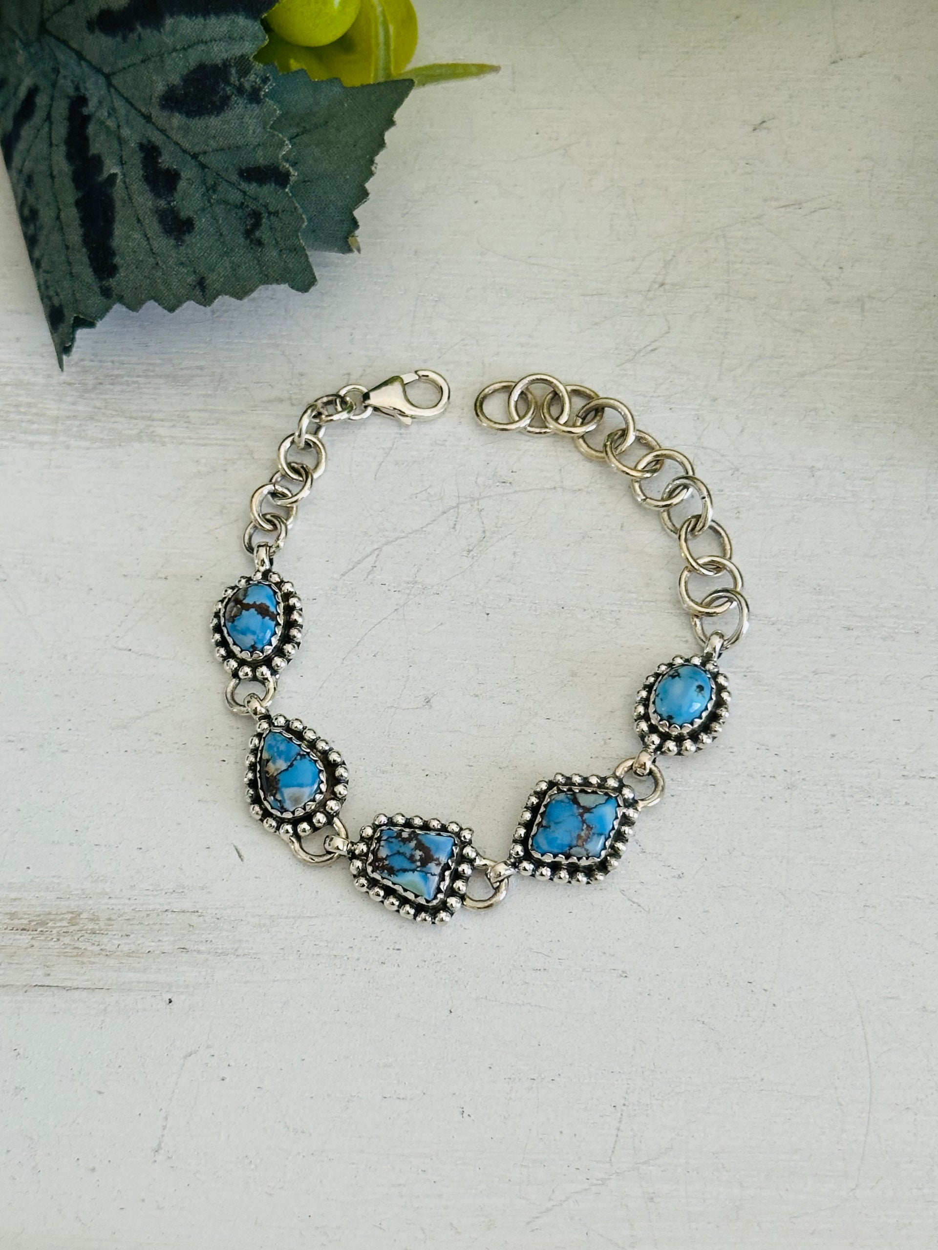 Southwest Made Golden Hills Turquoise & Sterling Silver Bracelet