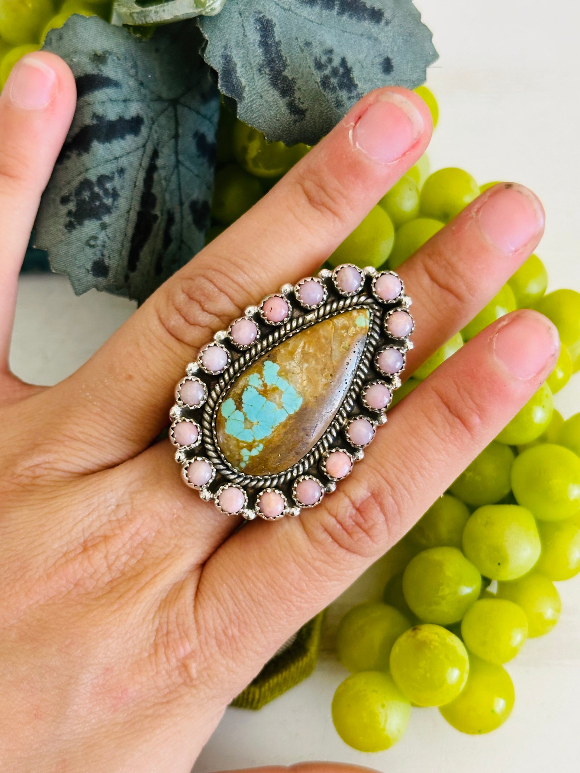 Southwest Handmade Multi Stone & Sterling Silver Cluster Adjustable Ring