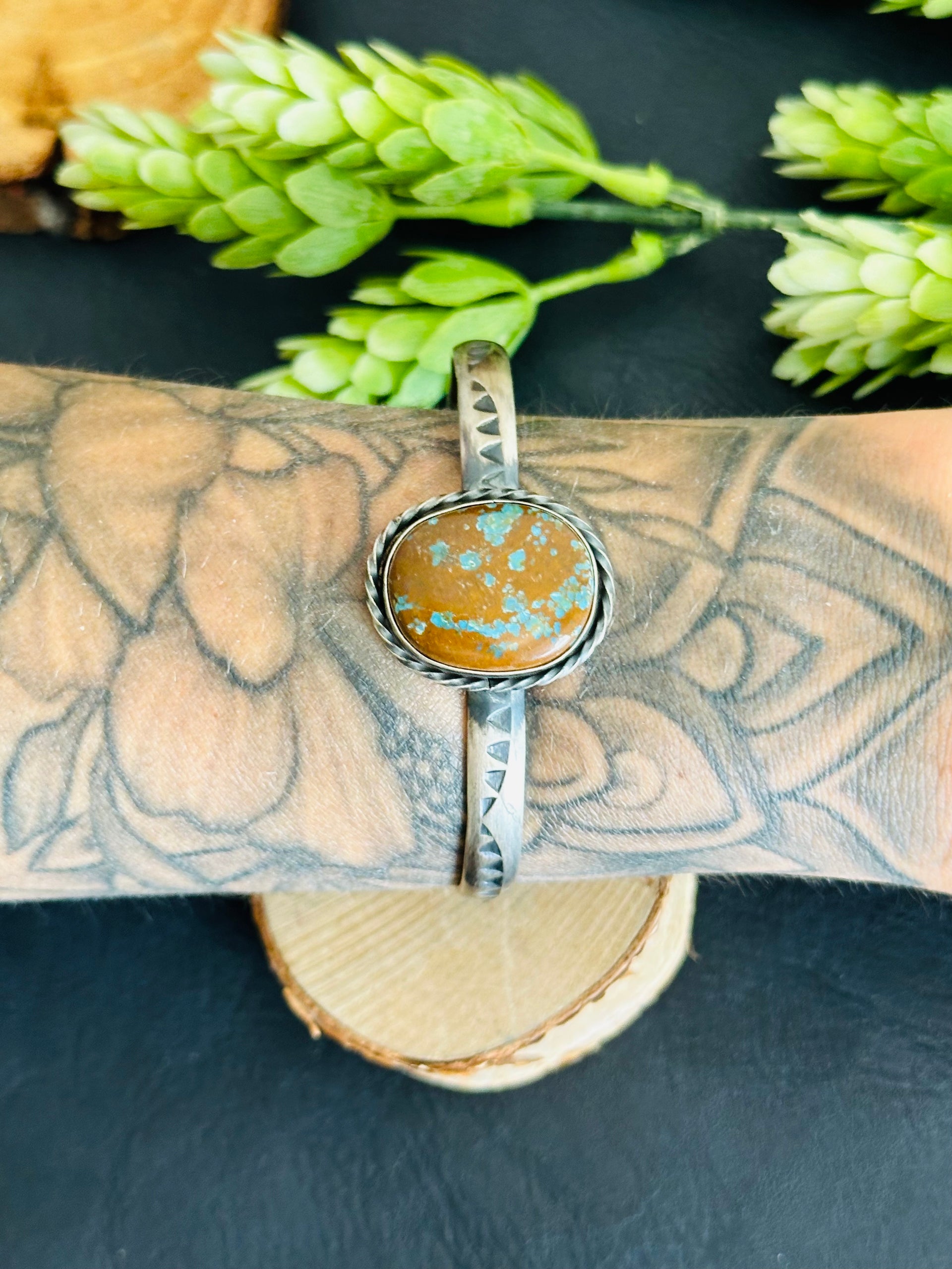 Navajo Made Pilot Turquoise & Sterling Silver Cuff Bracelet
