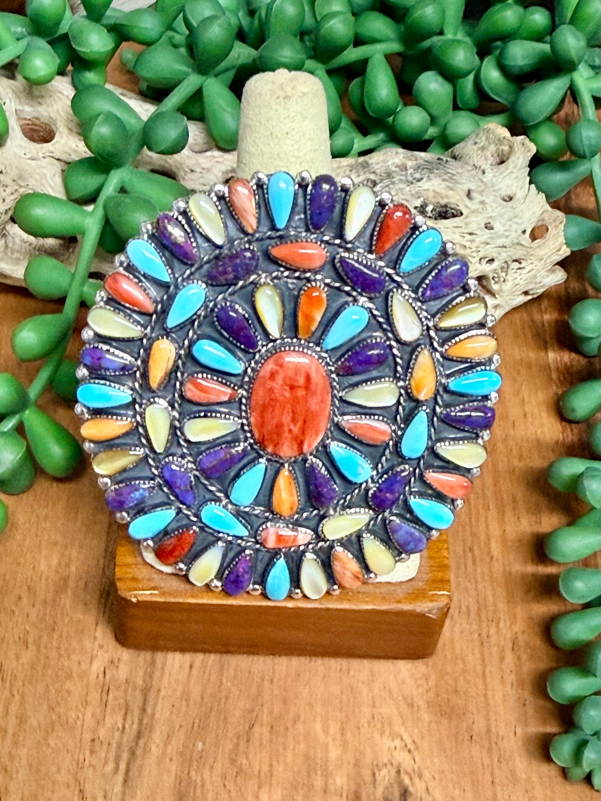Southwest Handmade Multi Stone & Sterling Silver Adjustable Ring