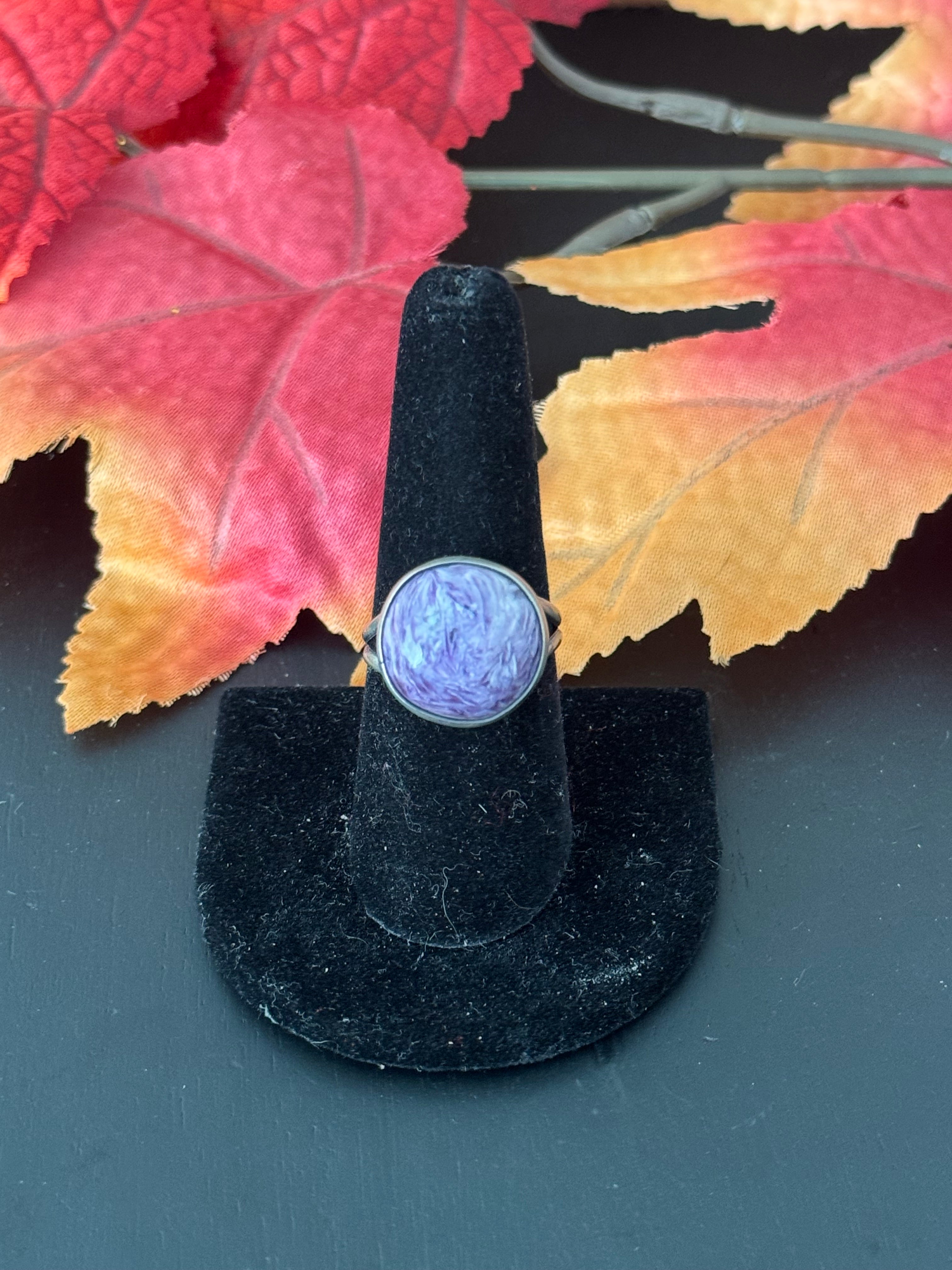 Navajo Made Charoite & Sterling Silver Ring Size 8.5