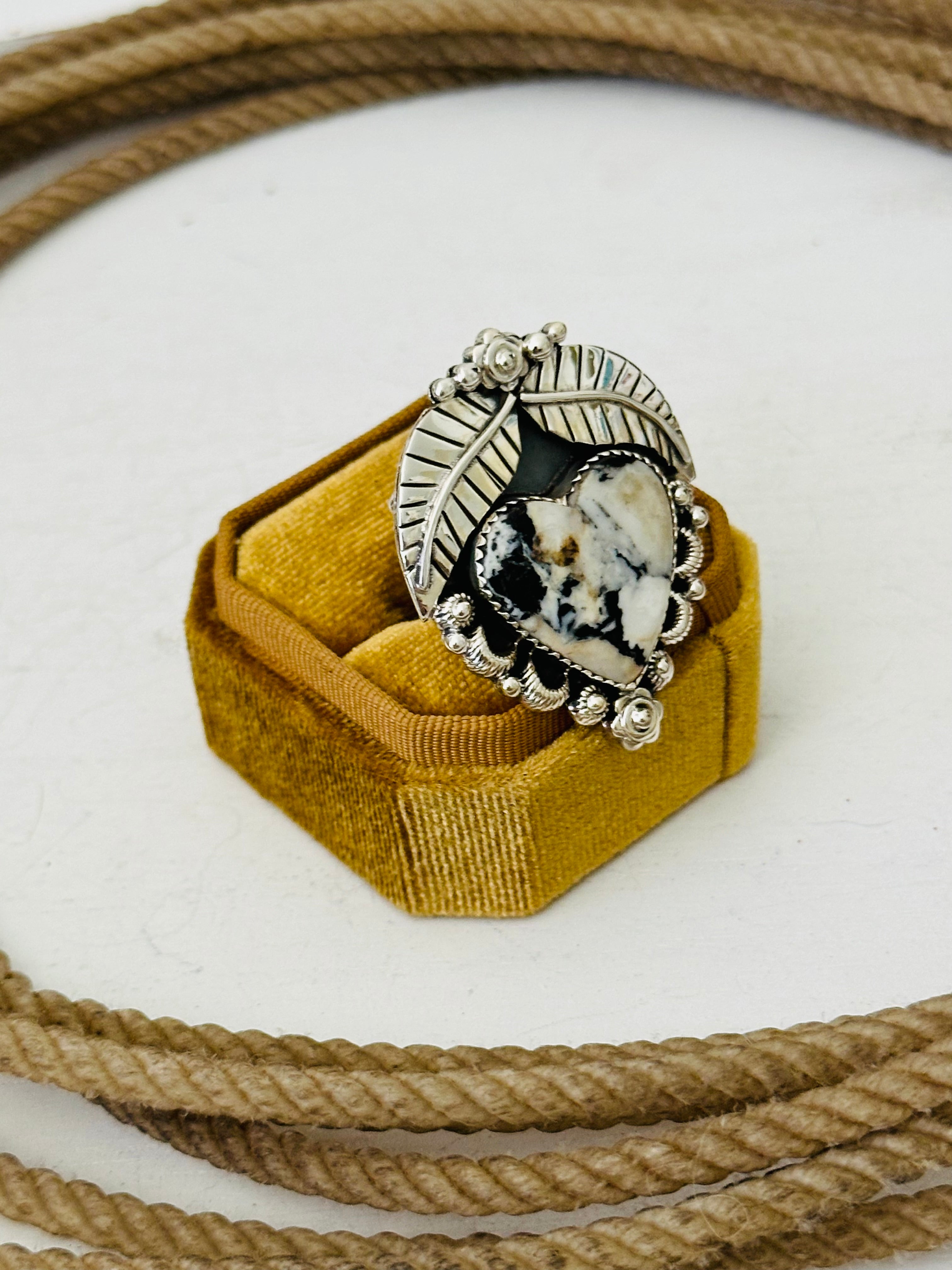 Southwest Handmade White Buffalo & Sterling Silver Adjustable Ring