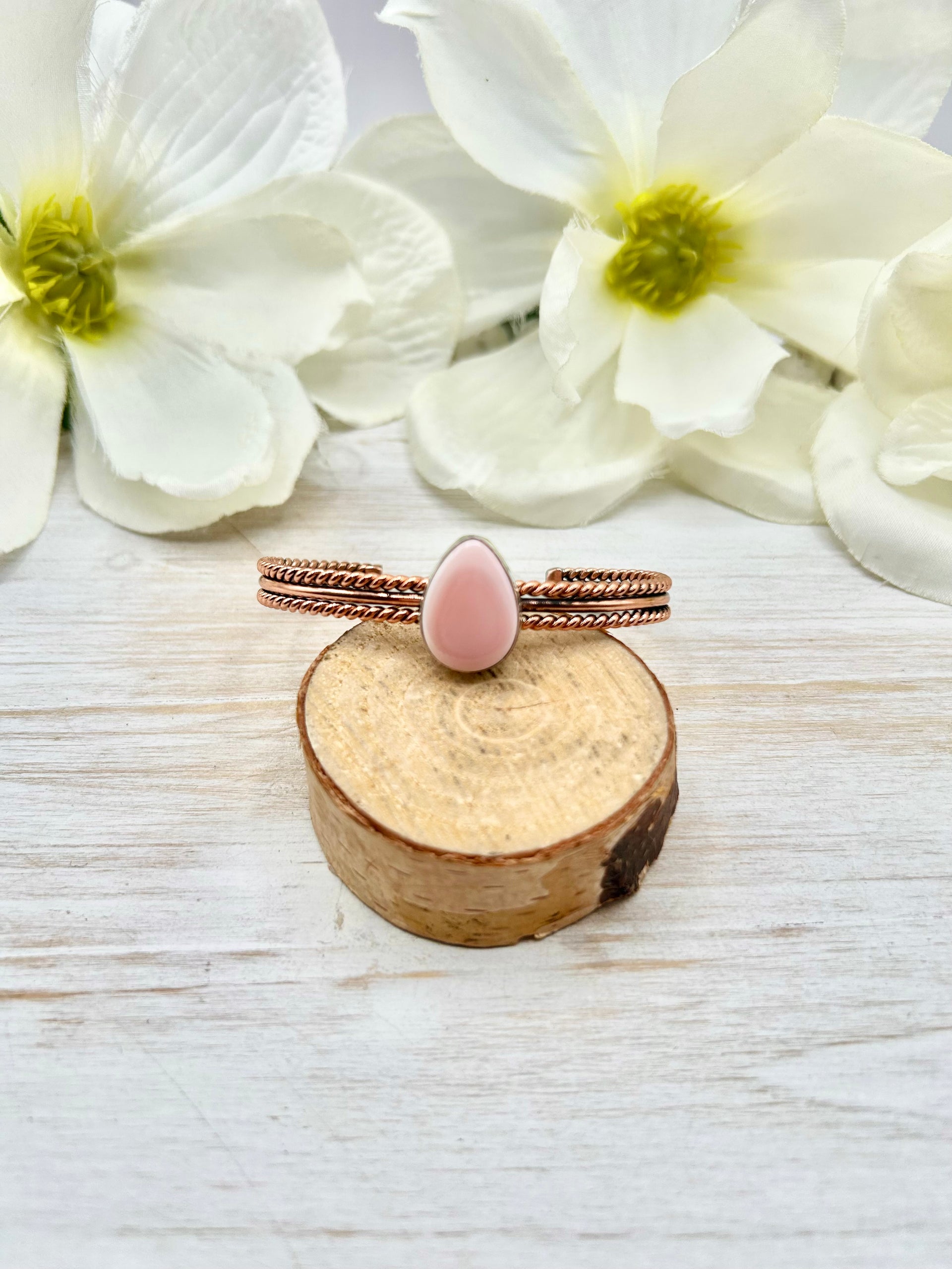 Navajo Made Pink Conch & Copper Cuff Bracelet