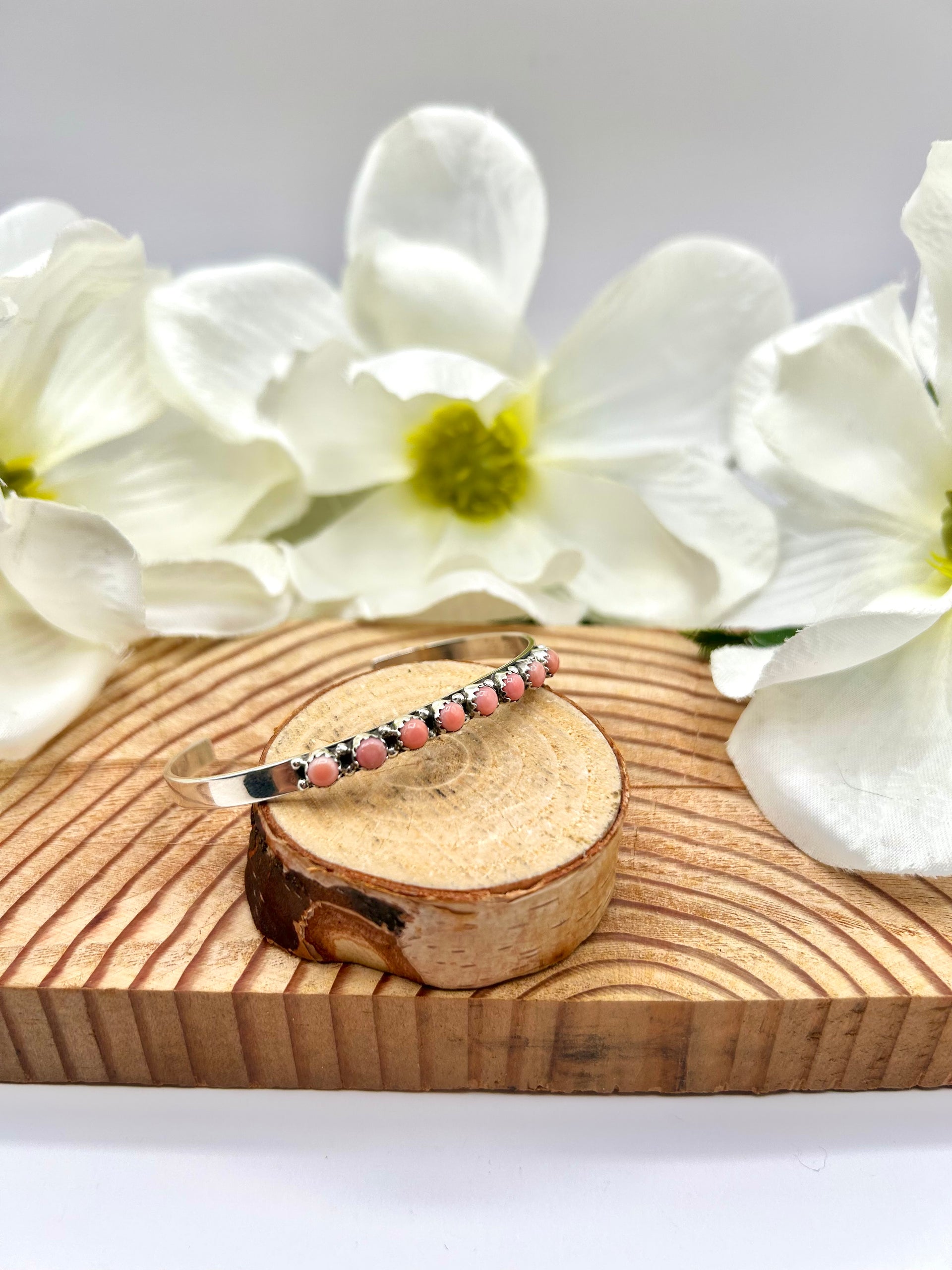 Navajo Made Pink Conch & Sterling Silver Cuff Bracelet