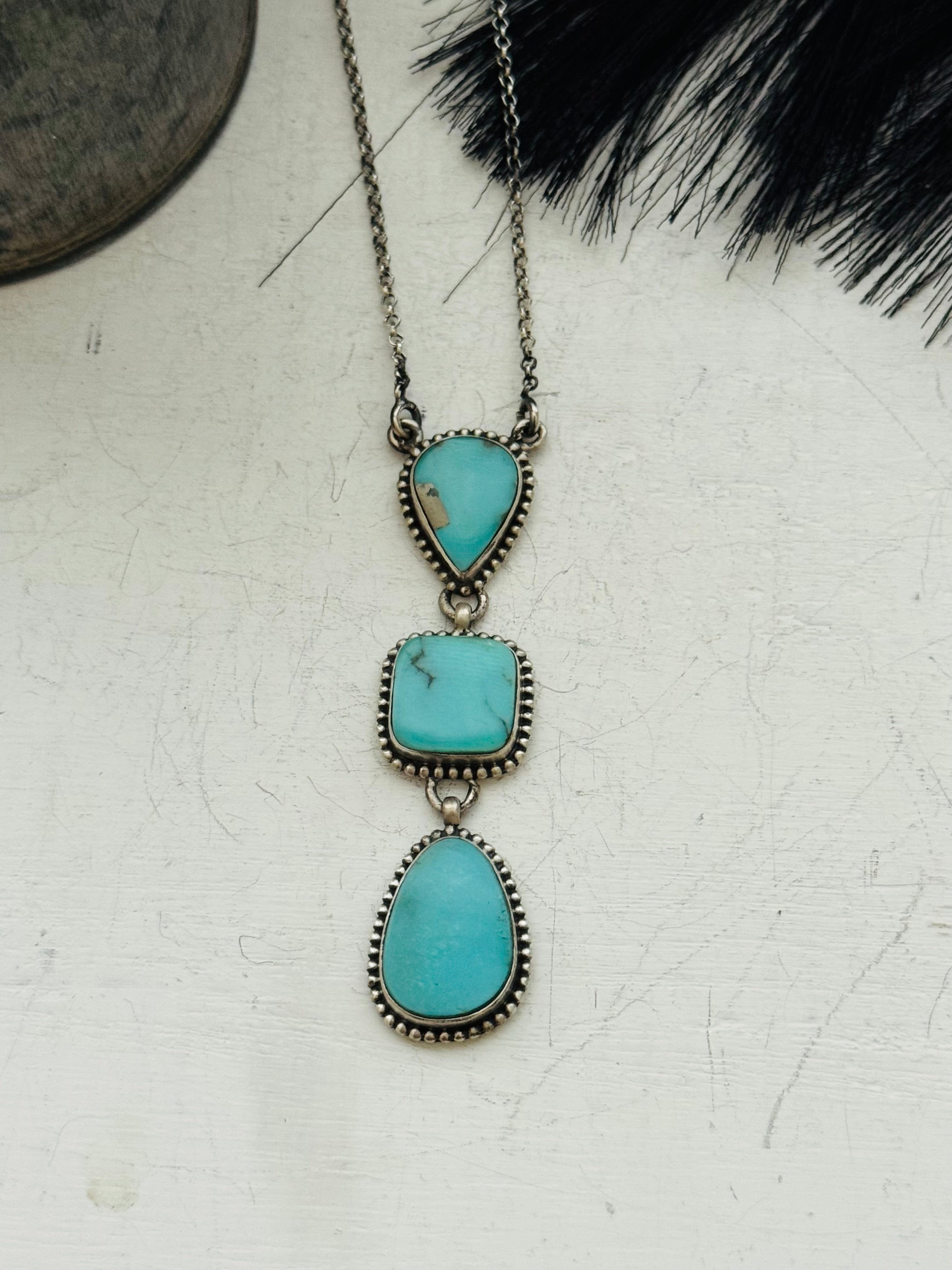 Southwest Handmade Kingman Turquoise & Sterling Silver Chain Necklace