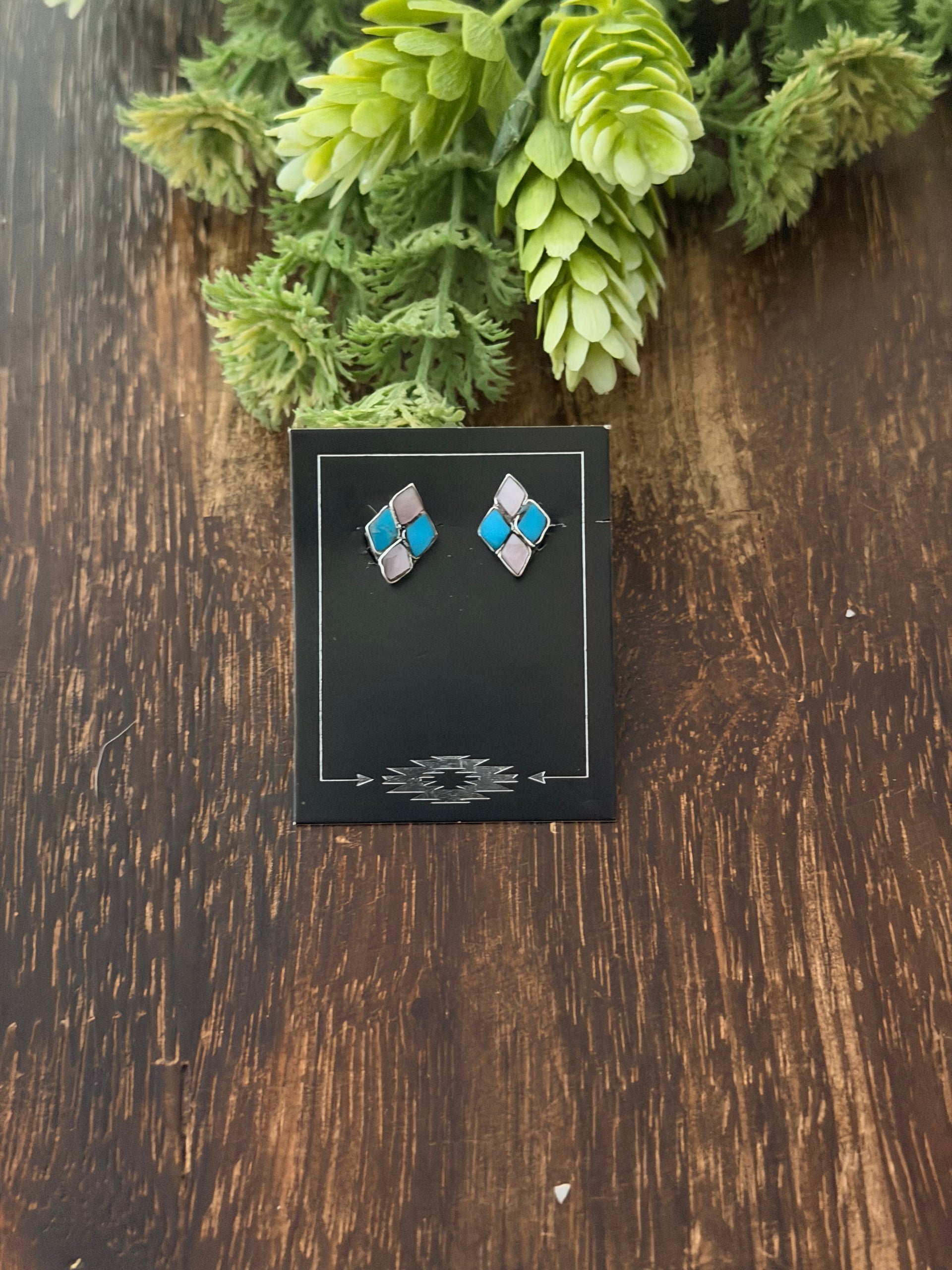 Zuni Made Multi Stone & Sterling Silver Post Inlay Earrings
