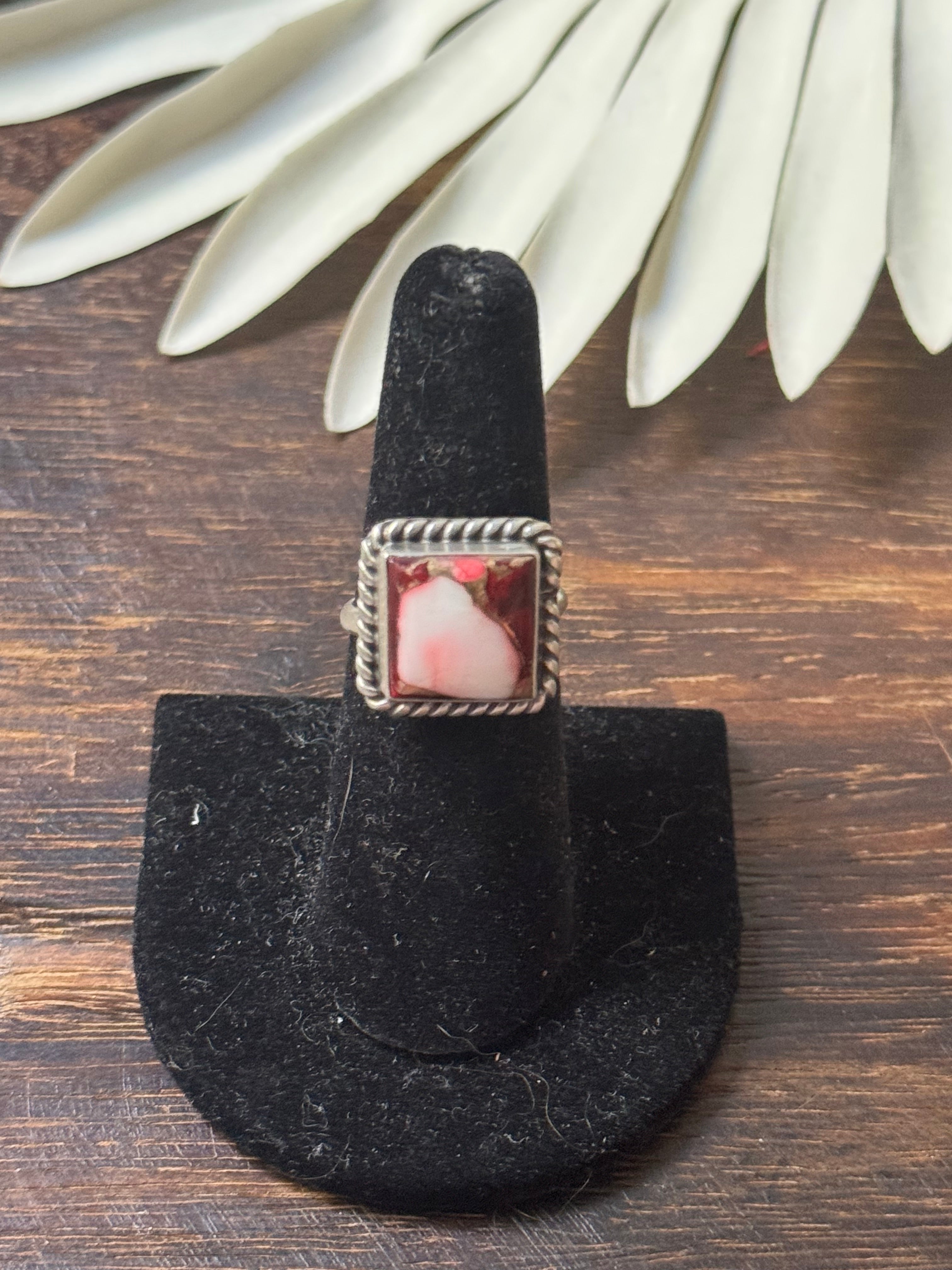 Navajo Made Rose Dahlia & Sterling Silver Adjustable Rings