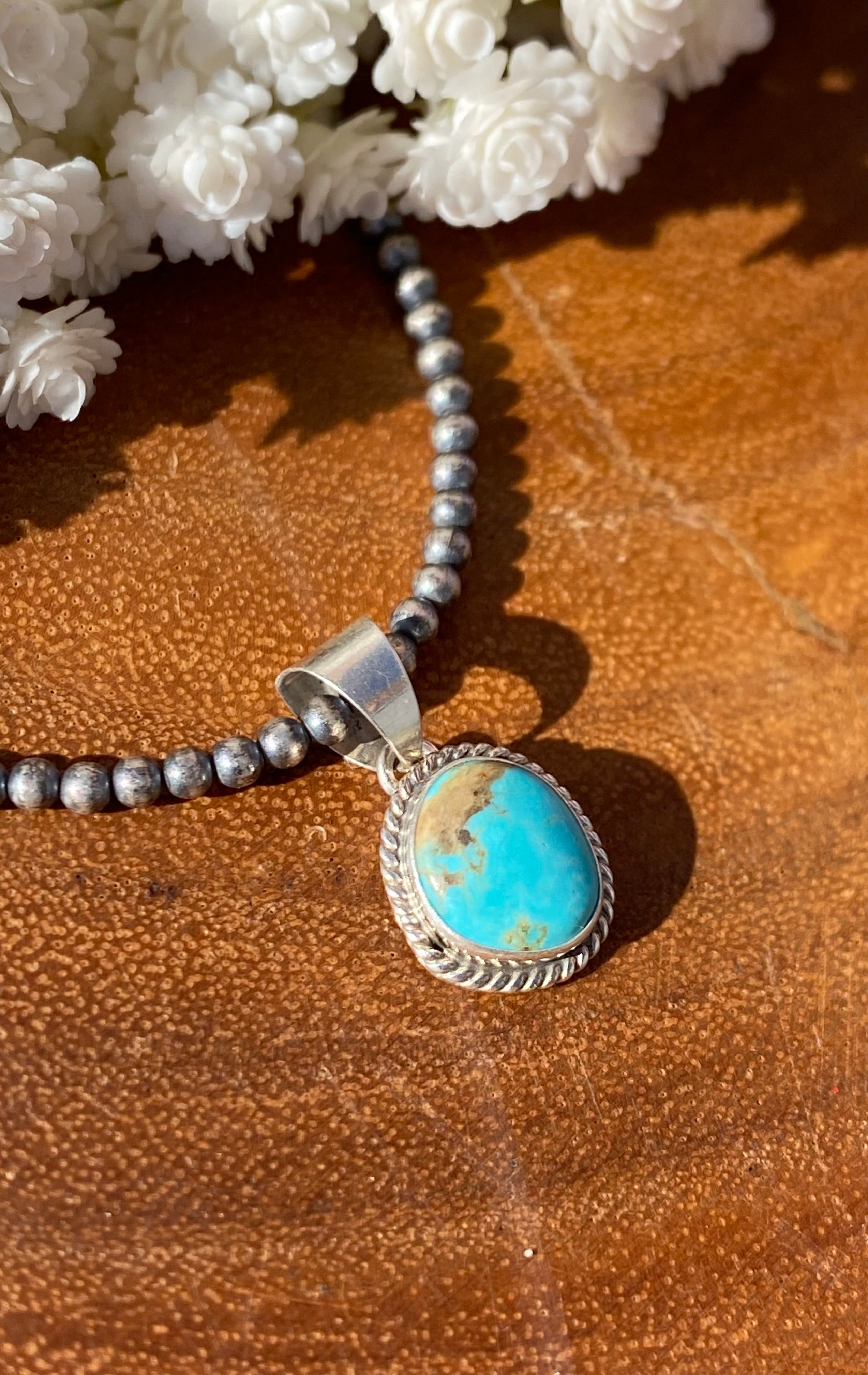 Navajo Made Kingman Turquoise & Sterling Silver PENDANT ONLY