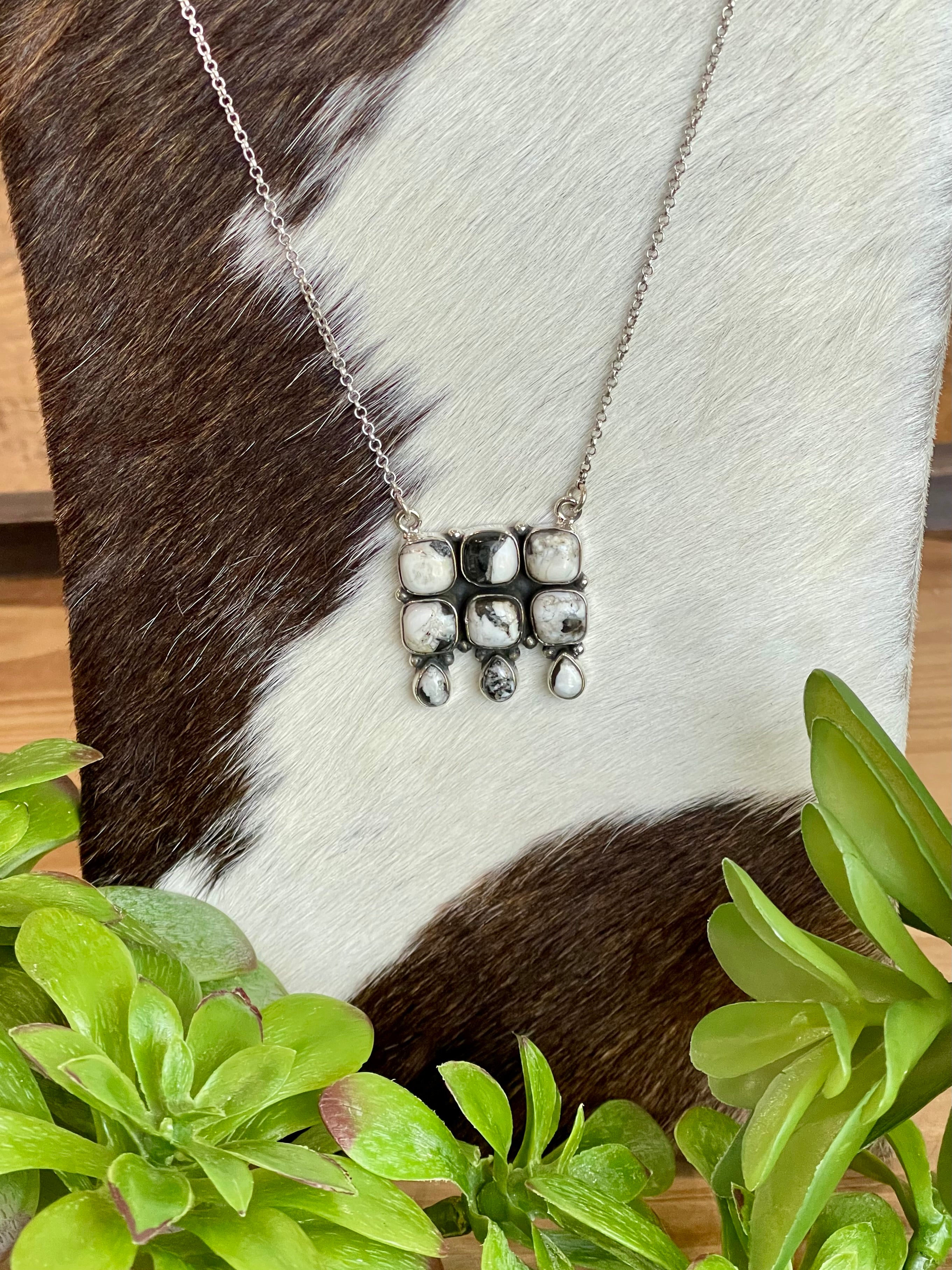 Southwest Handmade White Buffalo & Sterling Silver Cluster Necklace