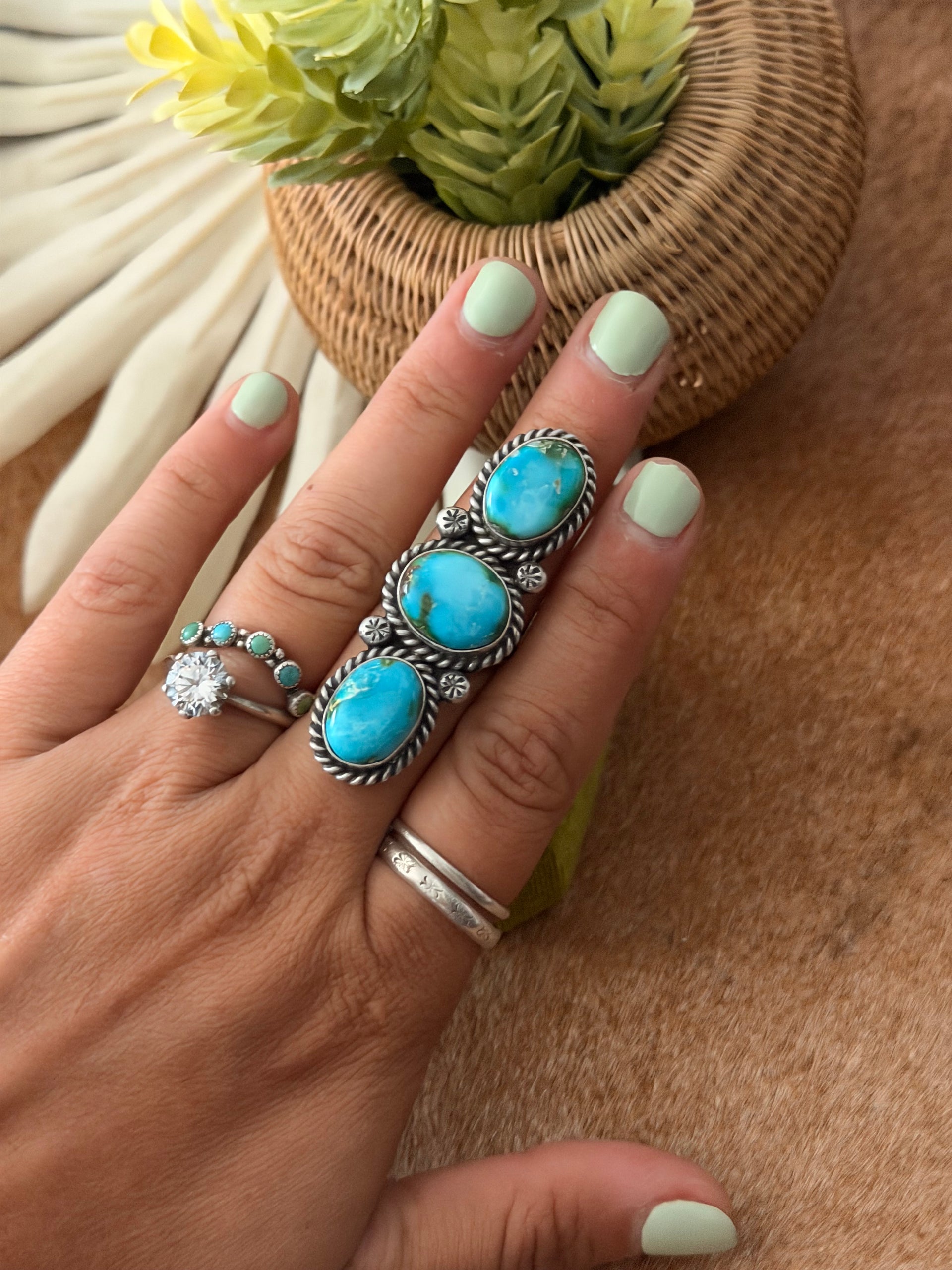 Mary Ann Spencer Sonoran Mountain Turquoise & Sterling Silver Ring Size 6.75