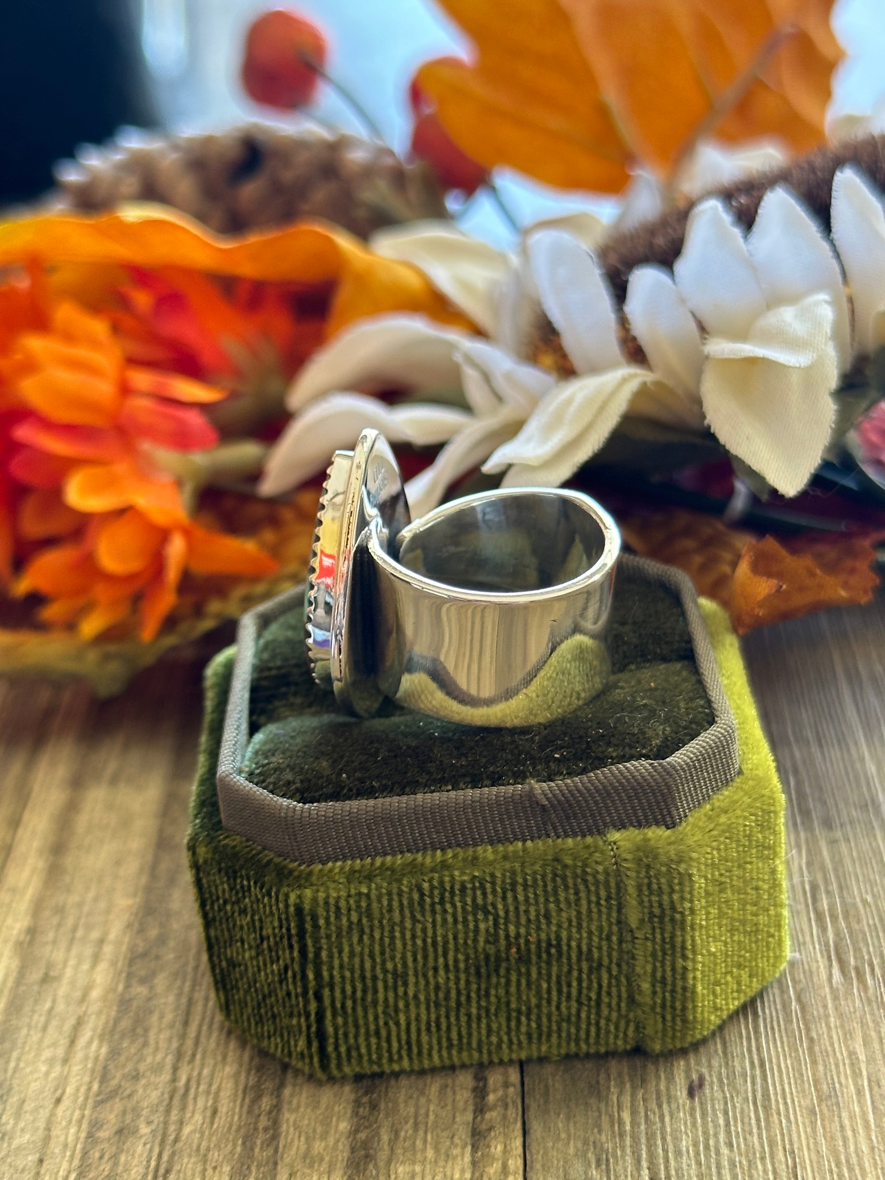 Southwest Handmade #8 Turquoise & Sterling Silver Adjustable Ring