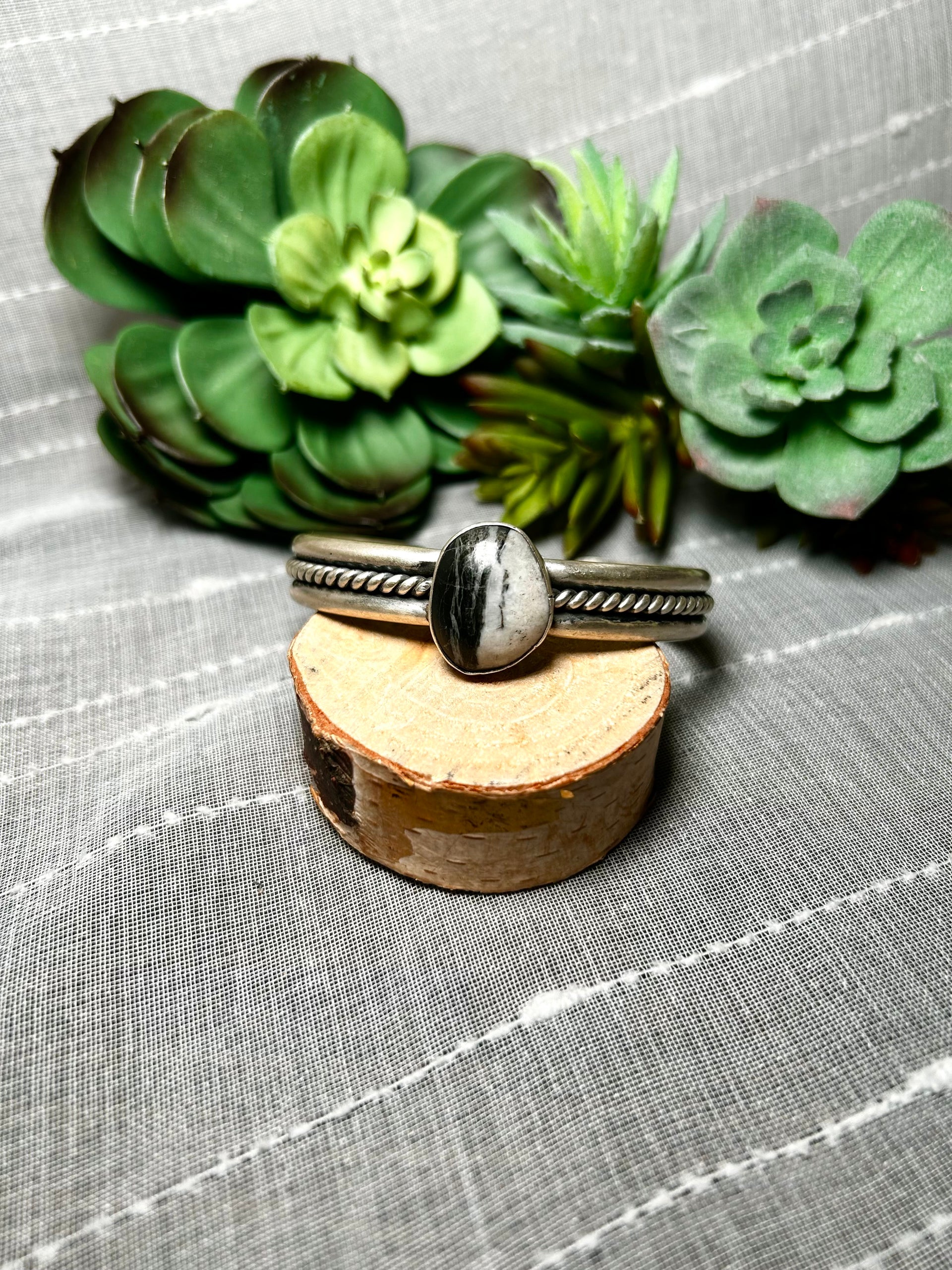 Navajo Made White Buffalo & Sterling Silver Cuff Bracelet