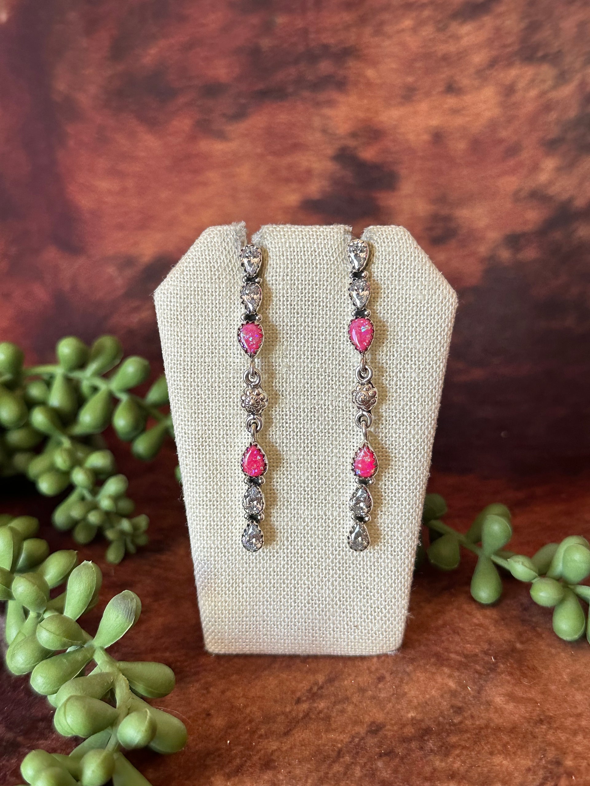 Southwest Handmade Multi Stone & Sterling Silver Post Dangle Earrings