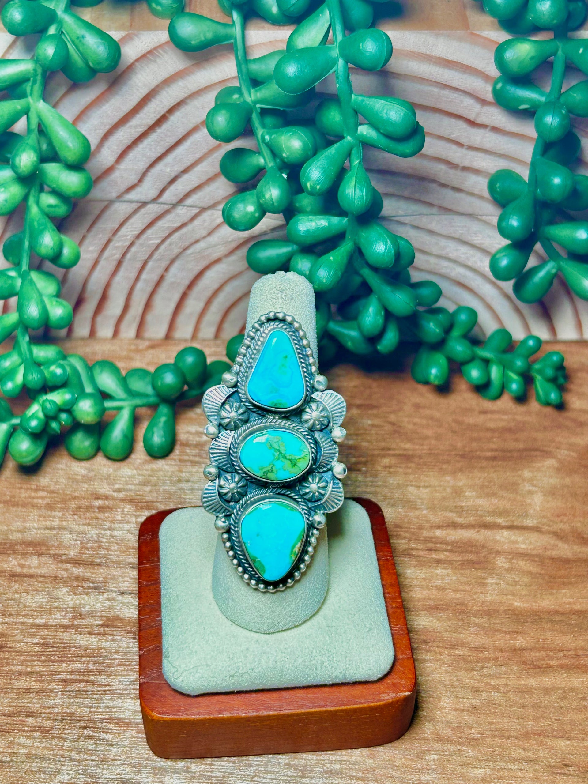 Eli Skeets Made Sonoran Mountain Turquoise & Sterling Silver Ring Size 7.5