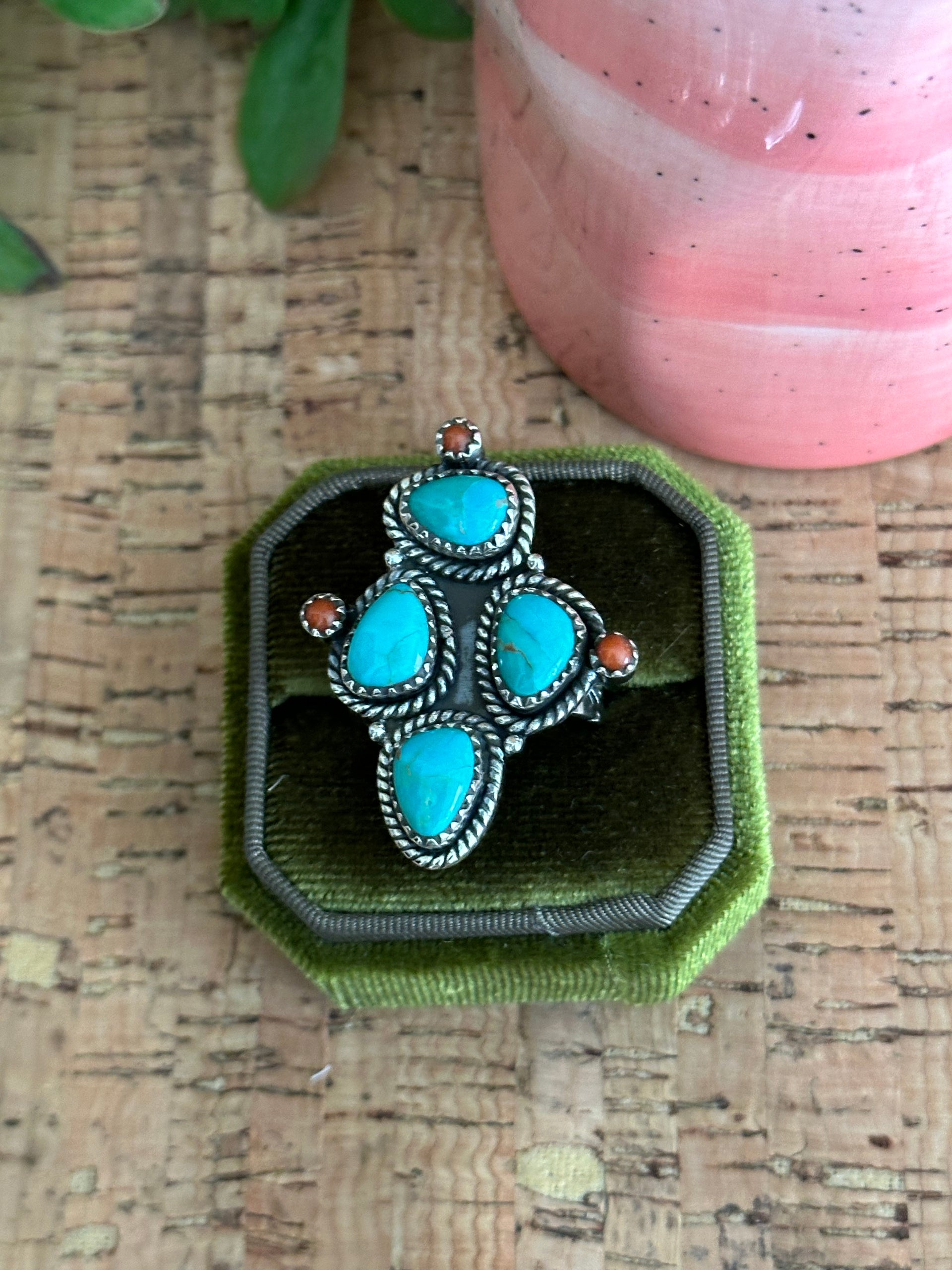 Southwest Handmade Multi Stone & Sterling Silver Adjustable Cluster Ring