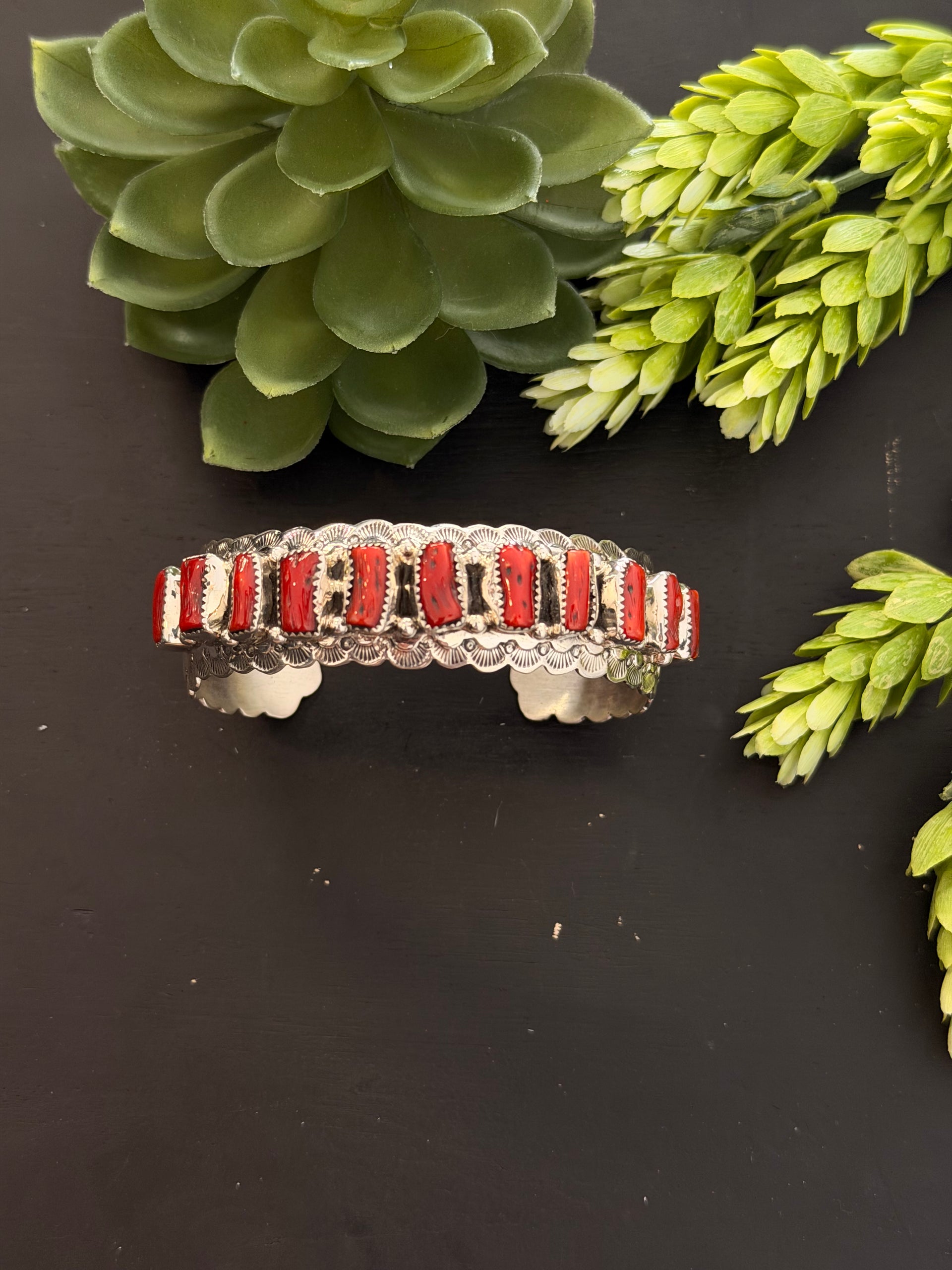 Joe Paul Mediterranean Coral & Sterling Silver Cuff Bracelet