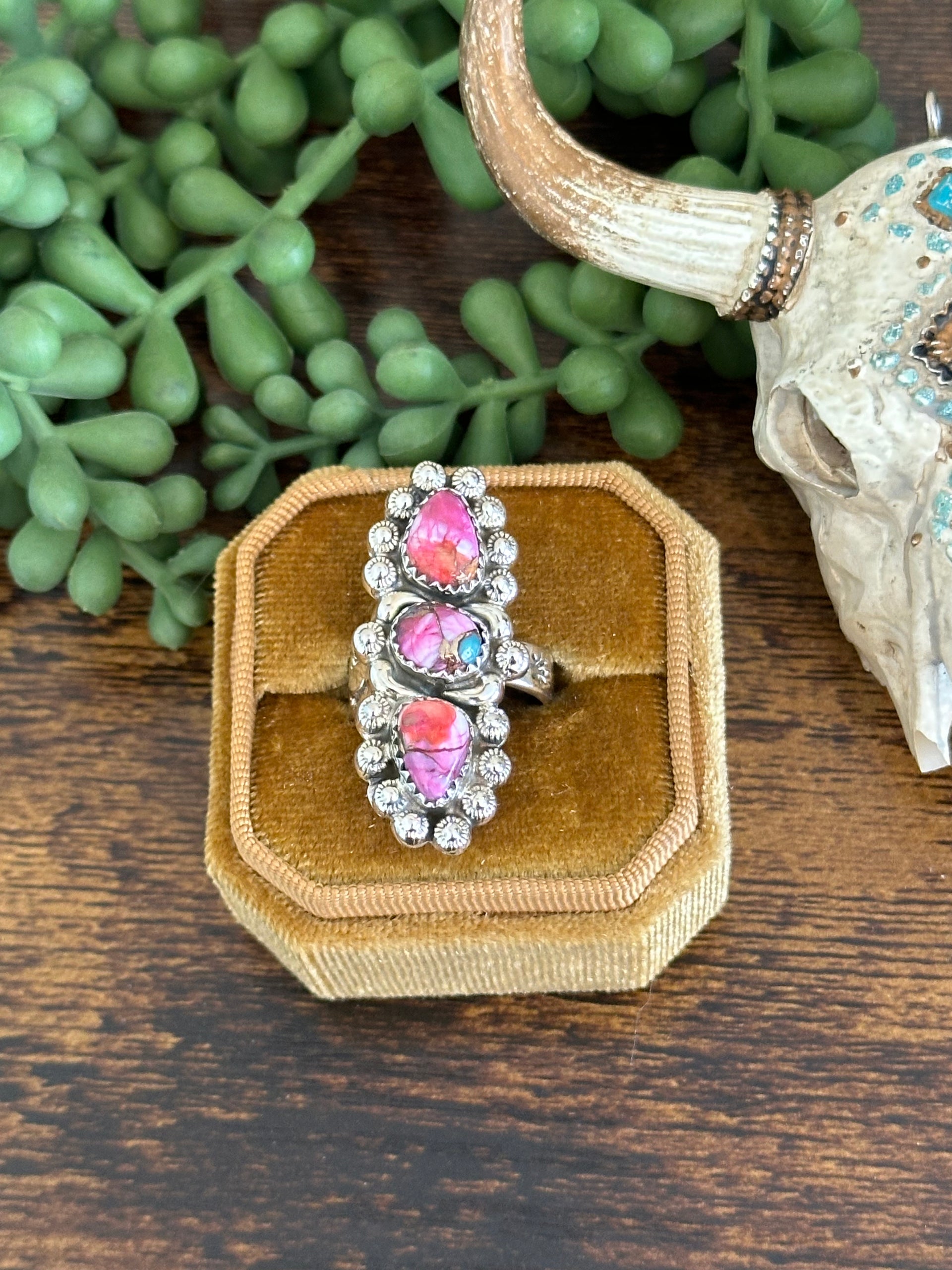 Southwest Handmade Mohave Turquoise & Sterling Silver Adjustable Ring