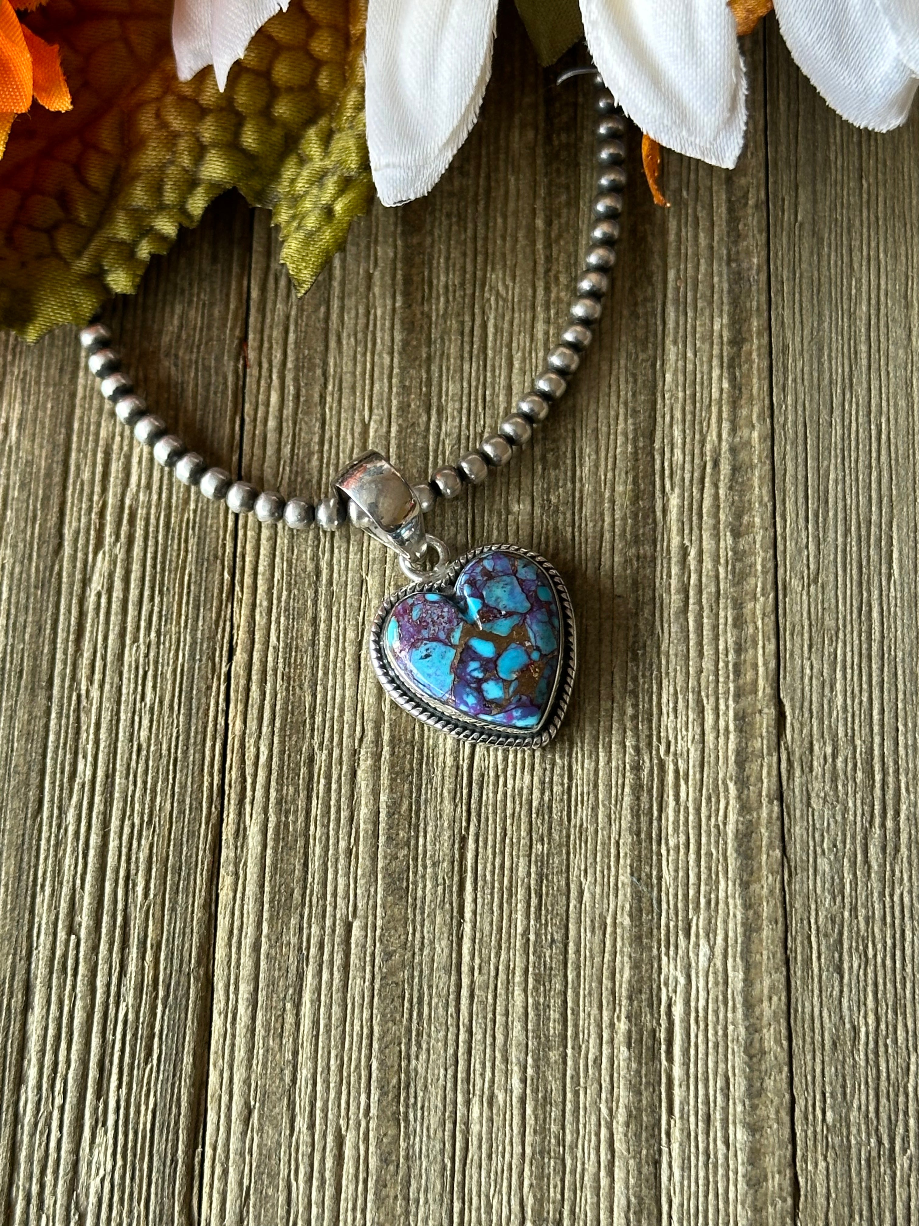 Southwest Handmade Purple Mohave Turquoise & Sterling Silver Heart Pendant