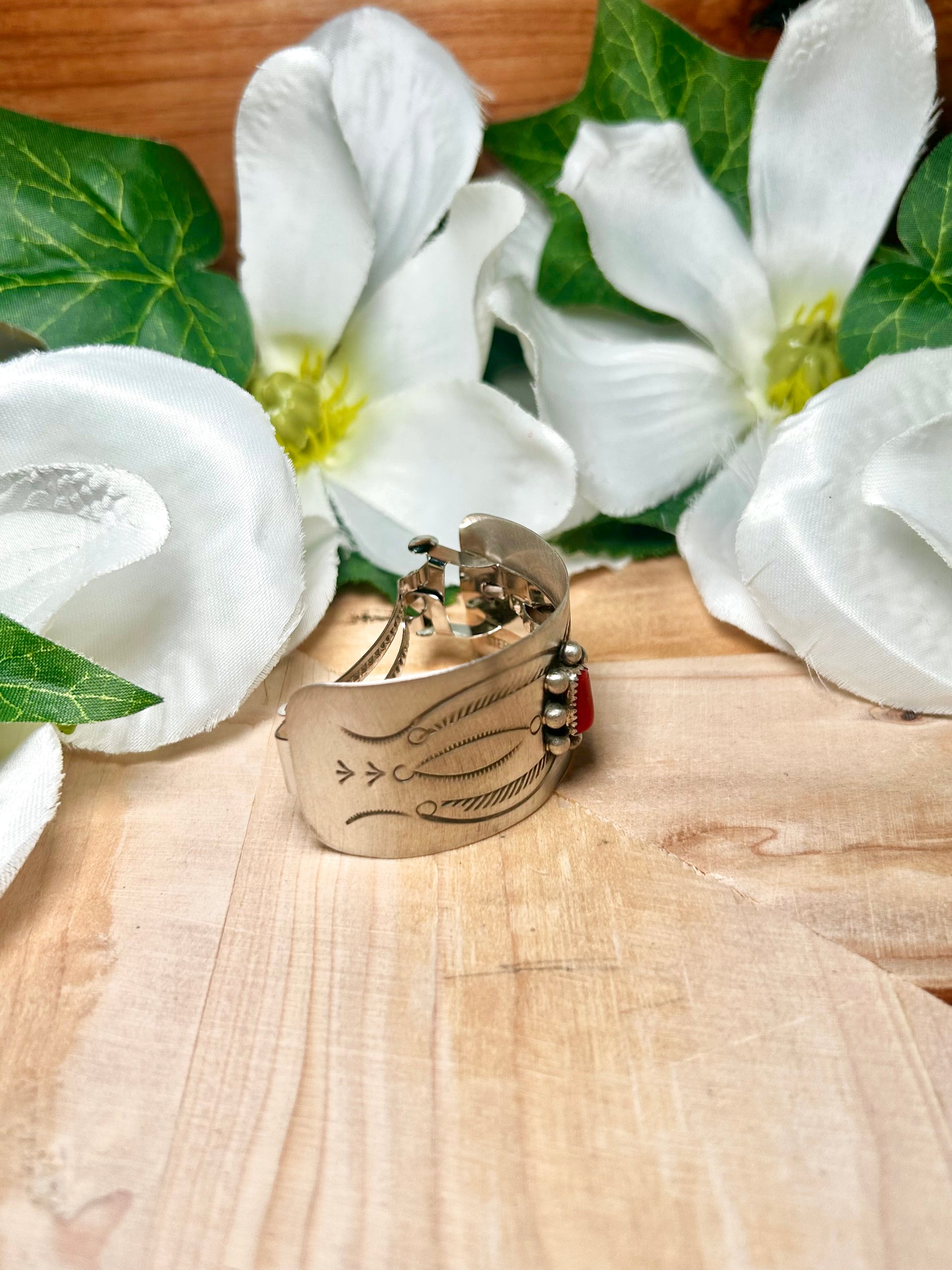 Navajo Made Coral & Sterling Silver Ponytail Holder