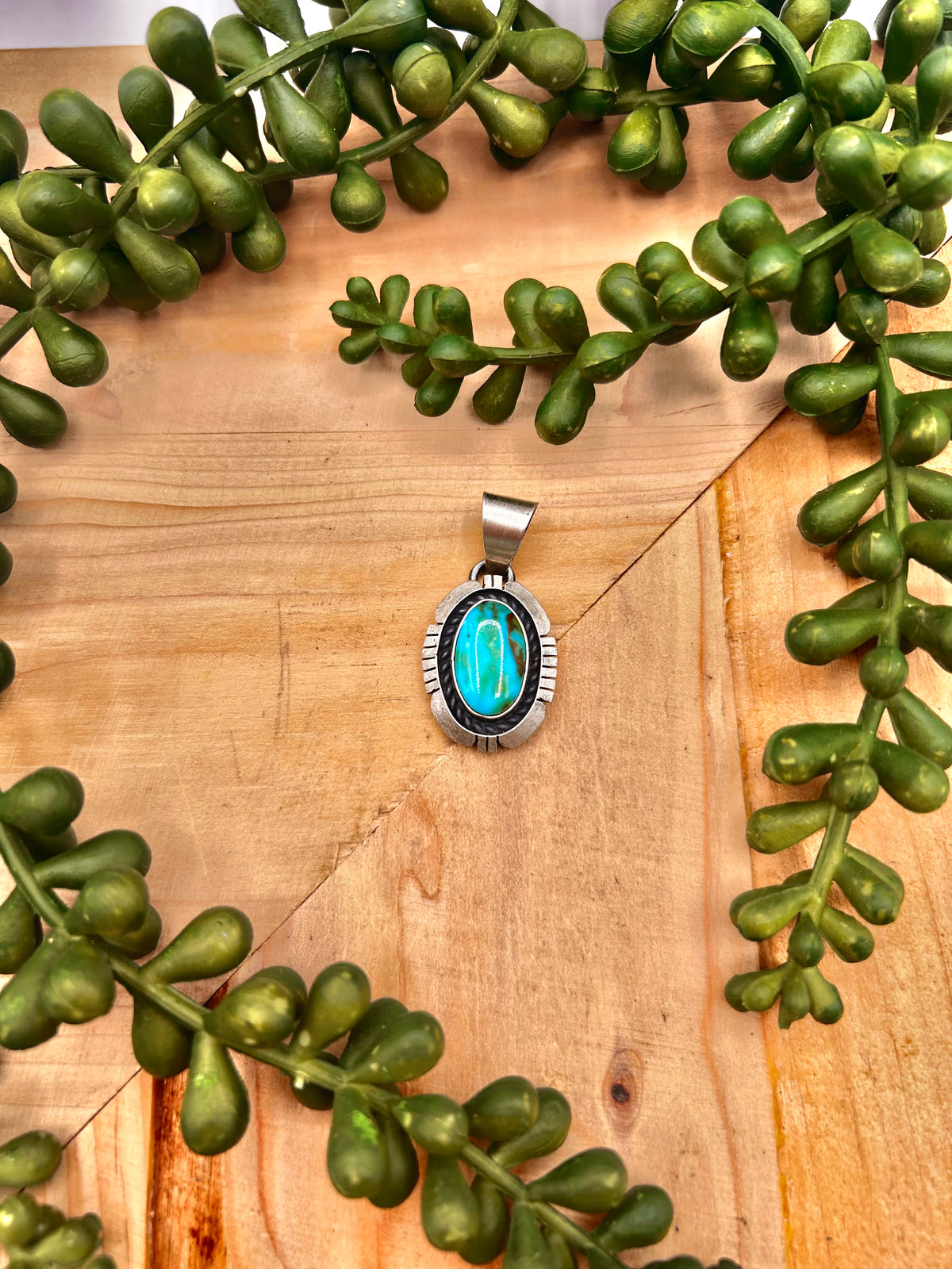 Navajo Made Kingman Turquoise & Sterling Silver Pendant