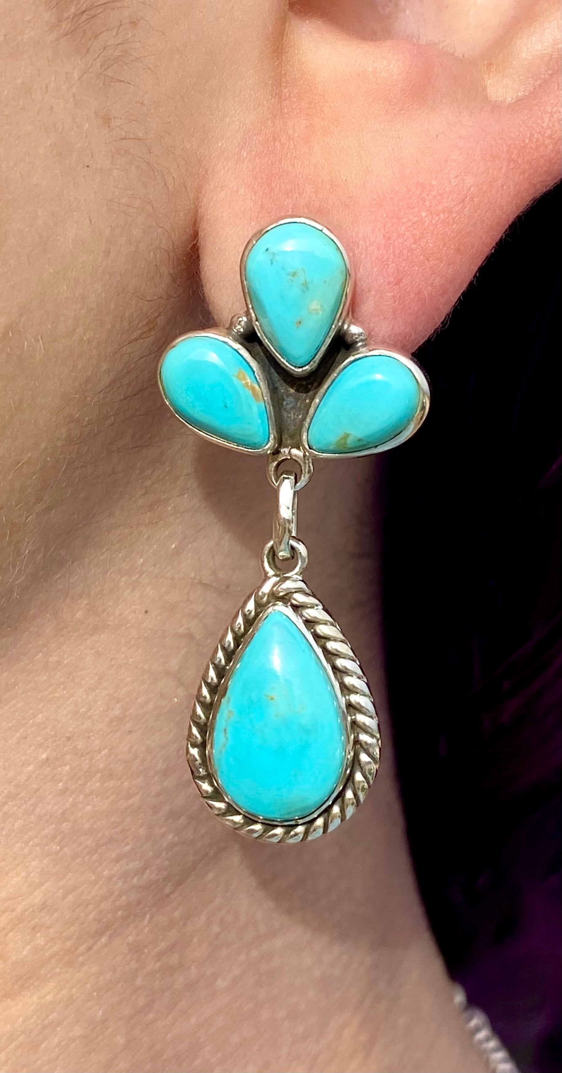 Southwest Handmade Kingman Turquoise & Sterling Silver Post Dangle Earrings