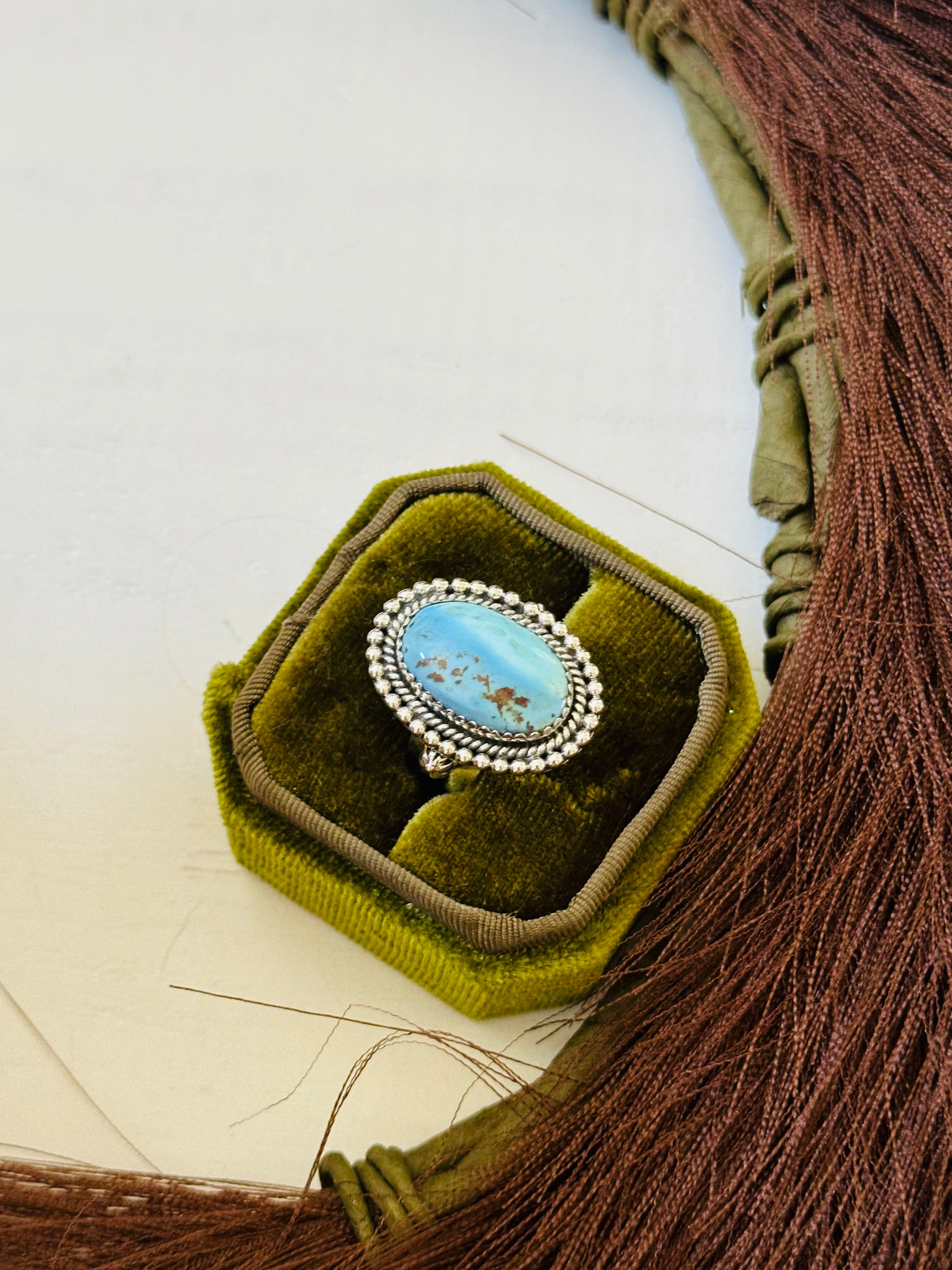 Southwest Handmade Golden Hills Turquoise & Sterling Silver Ring Size 7