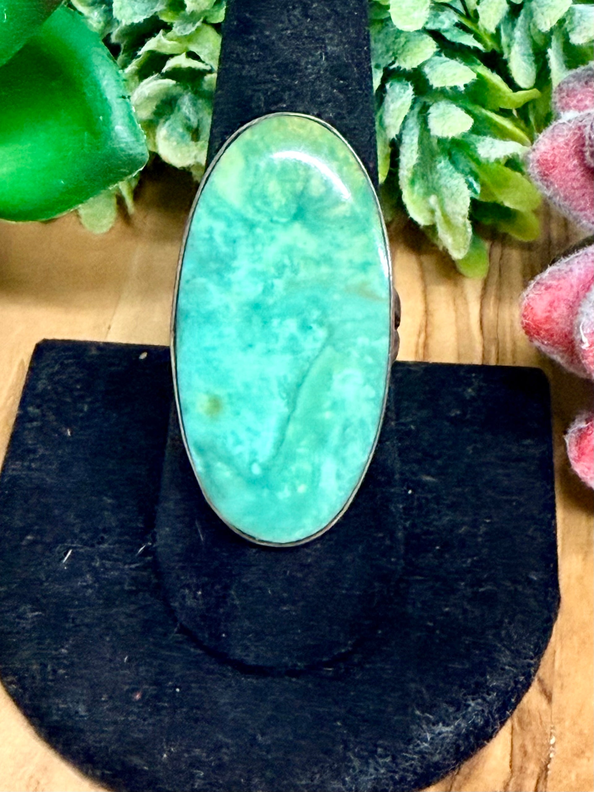 Southwest Handmade Green Kingman Turquoise & Sterling Silver Size 8.75