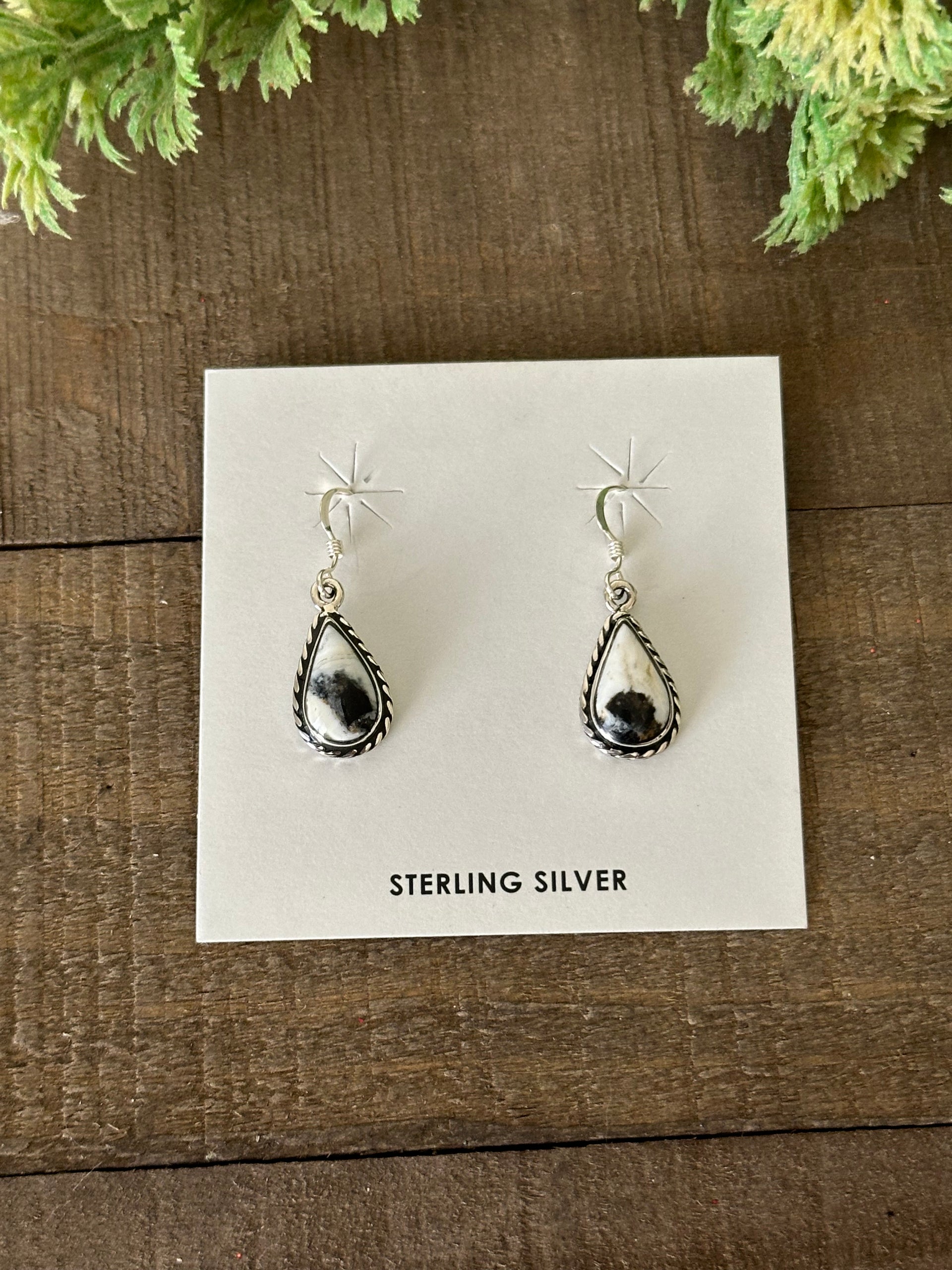 Navajo Made White Buffalo & Sterling Silver Dangle Earrings