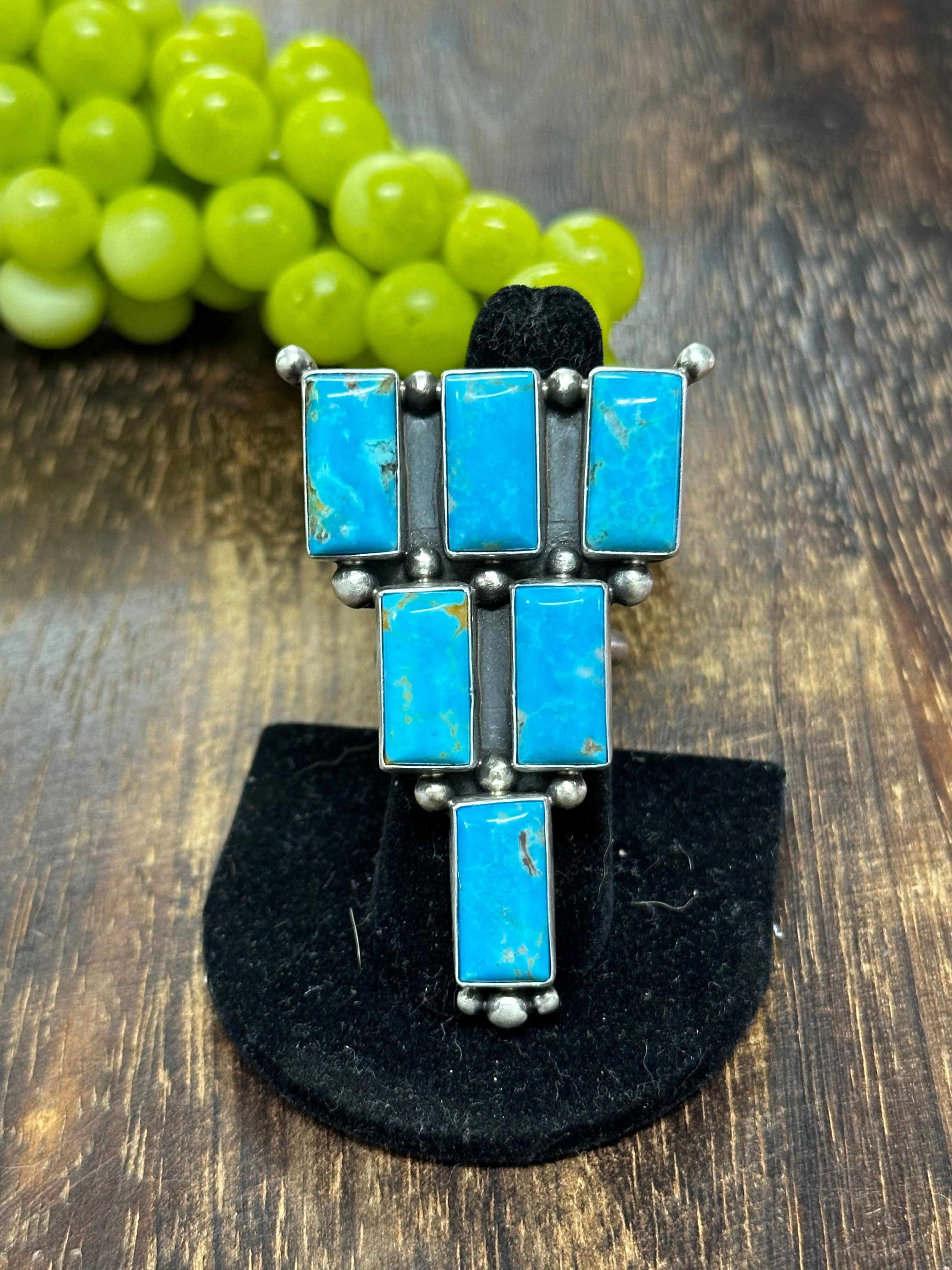 Donovan Skeets Kingman Turquoise & Sterling Silver Cluster Necklace & Adjustable Ring Set