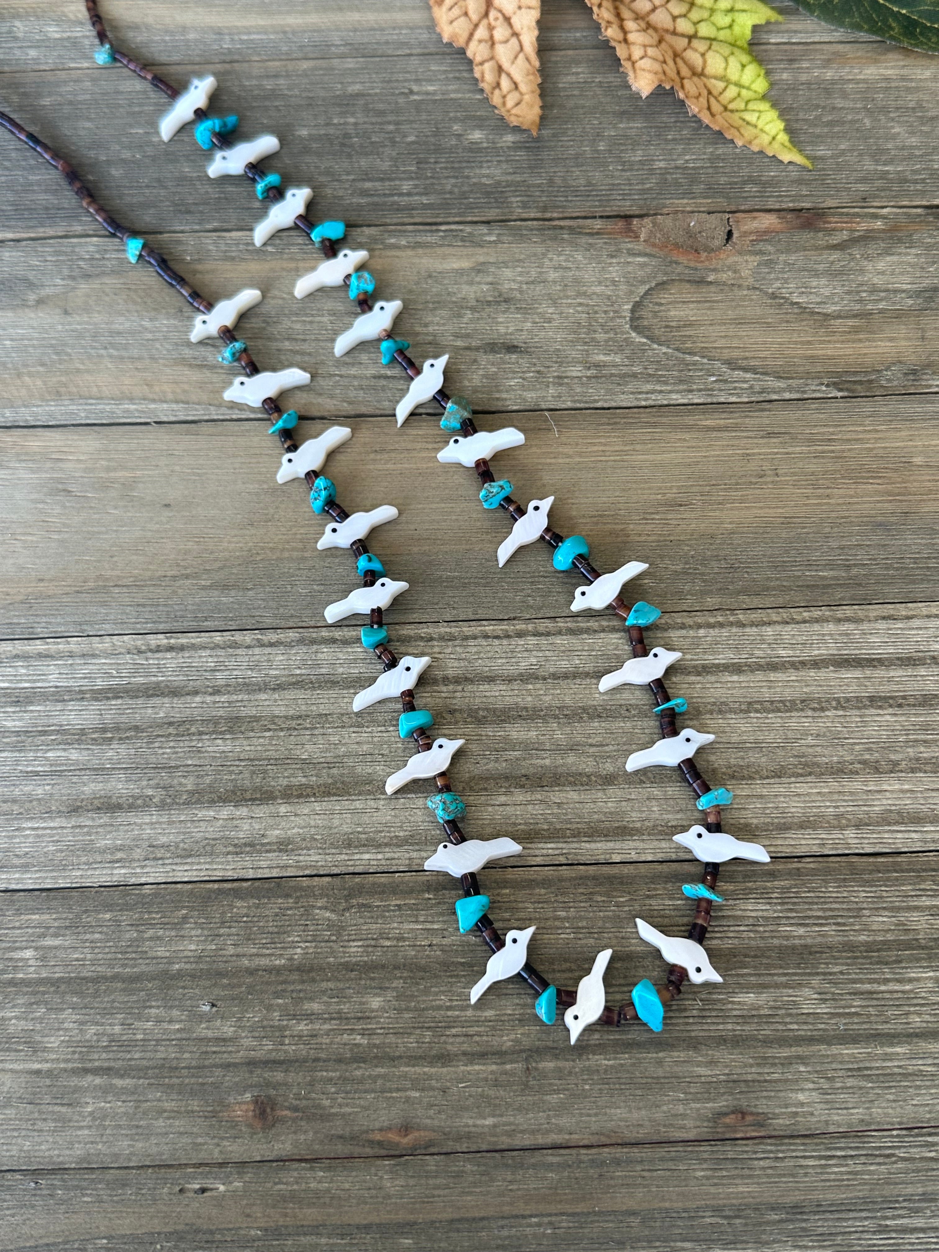 Zuni Strung Multi Stone & Sterling Silver Beaded Fetish Necklace