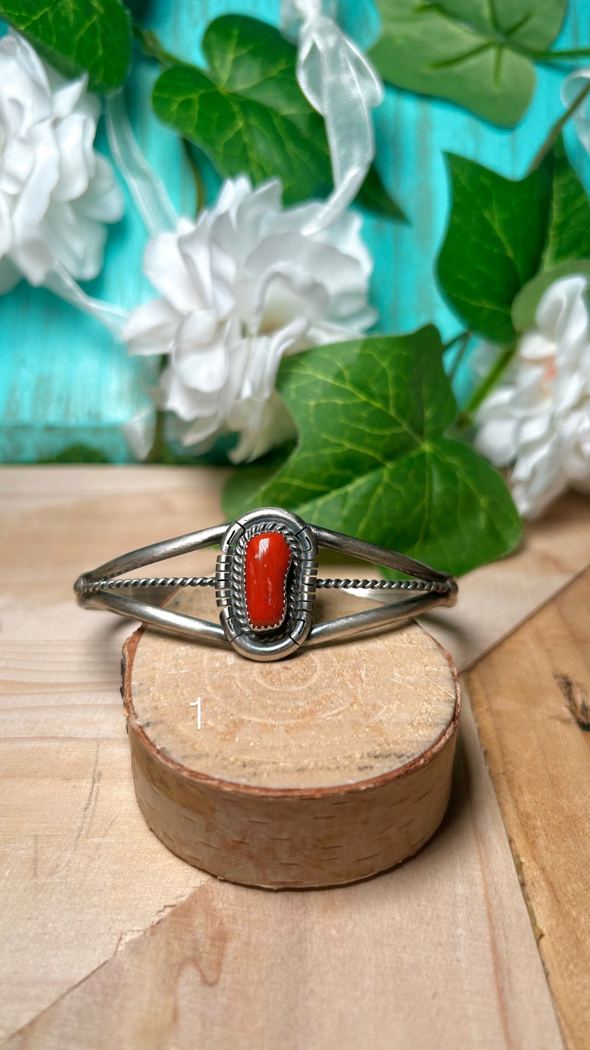 Navajo Dave Skeets Mediterranean Coral & Sterling Silver Cuff Bracelet