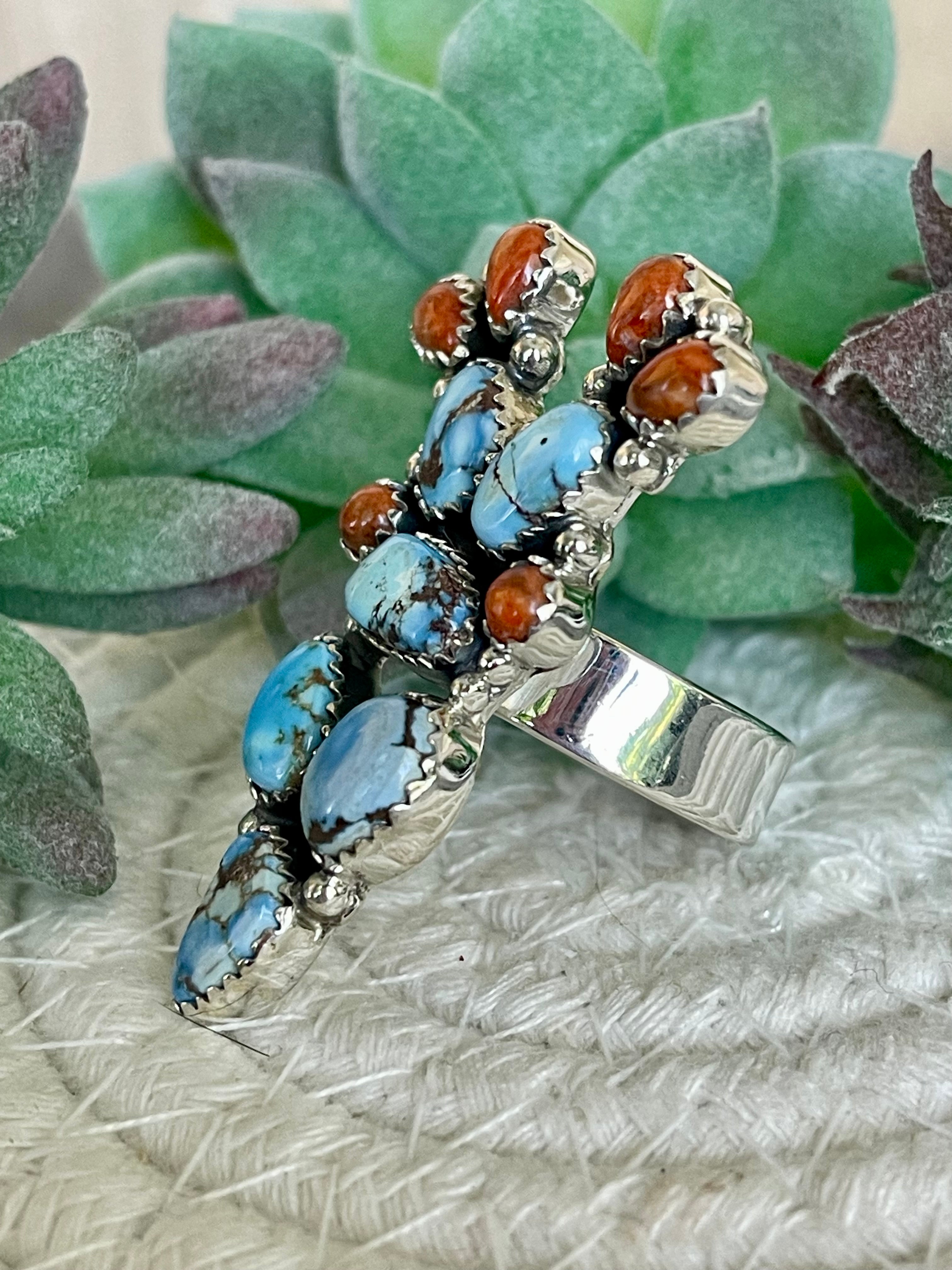 Southwest Handmade Multi Stone & Sterling Silver Adjustable Ring