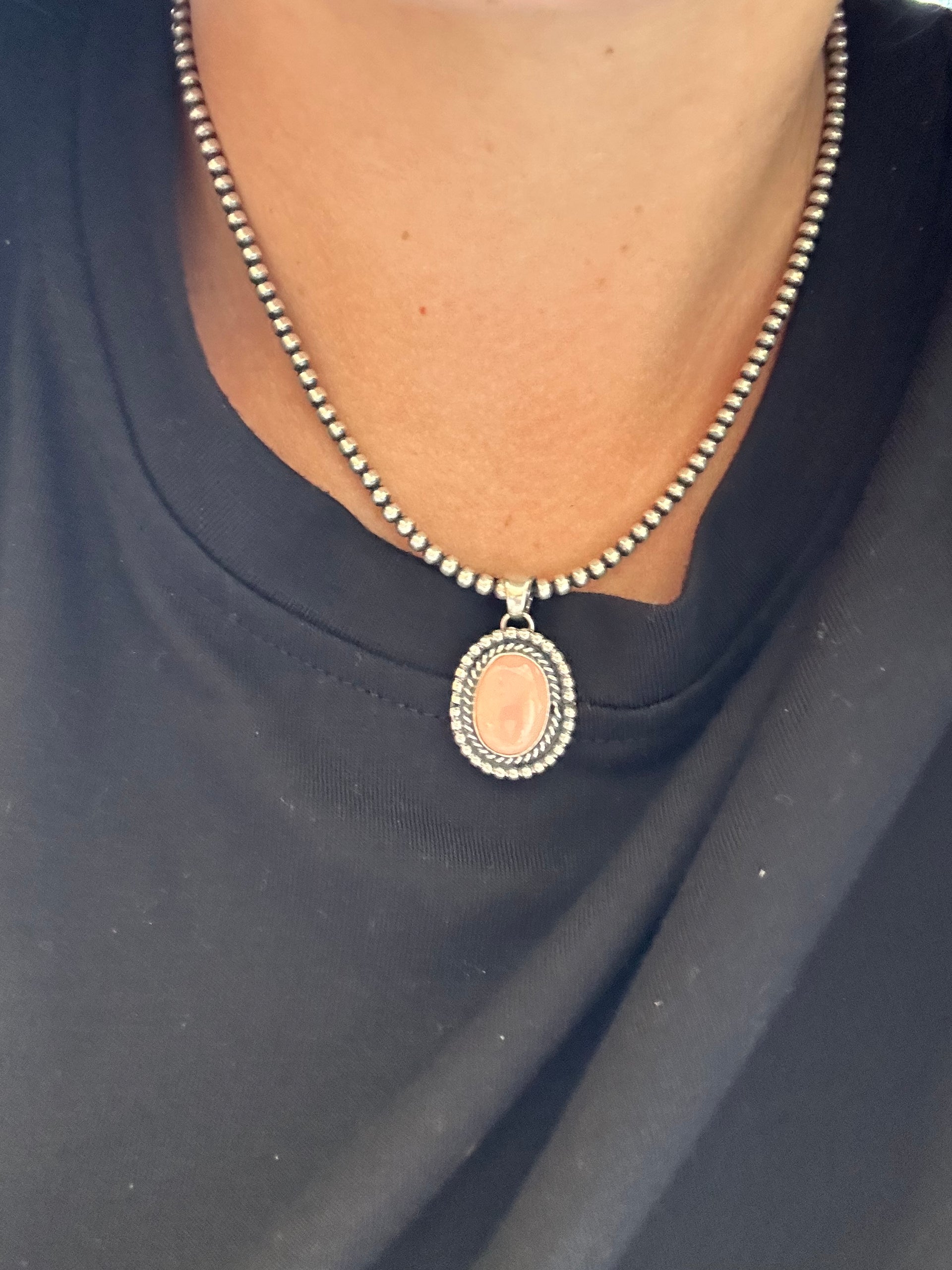 Navajo Made Pink Conch & Sterling Silver Pendant