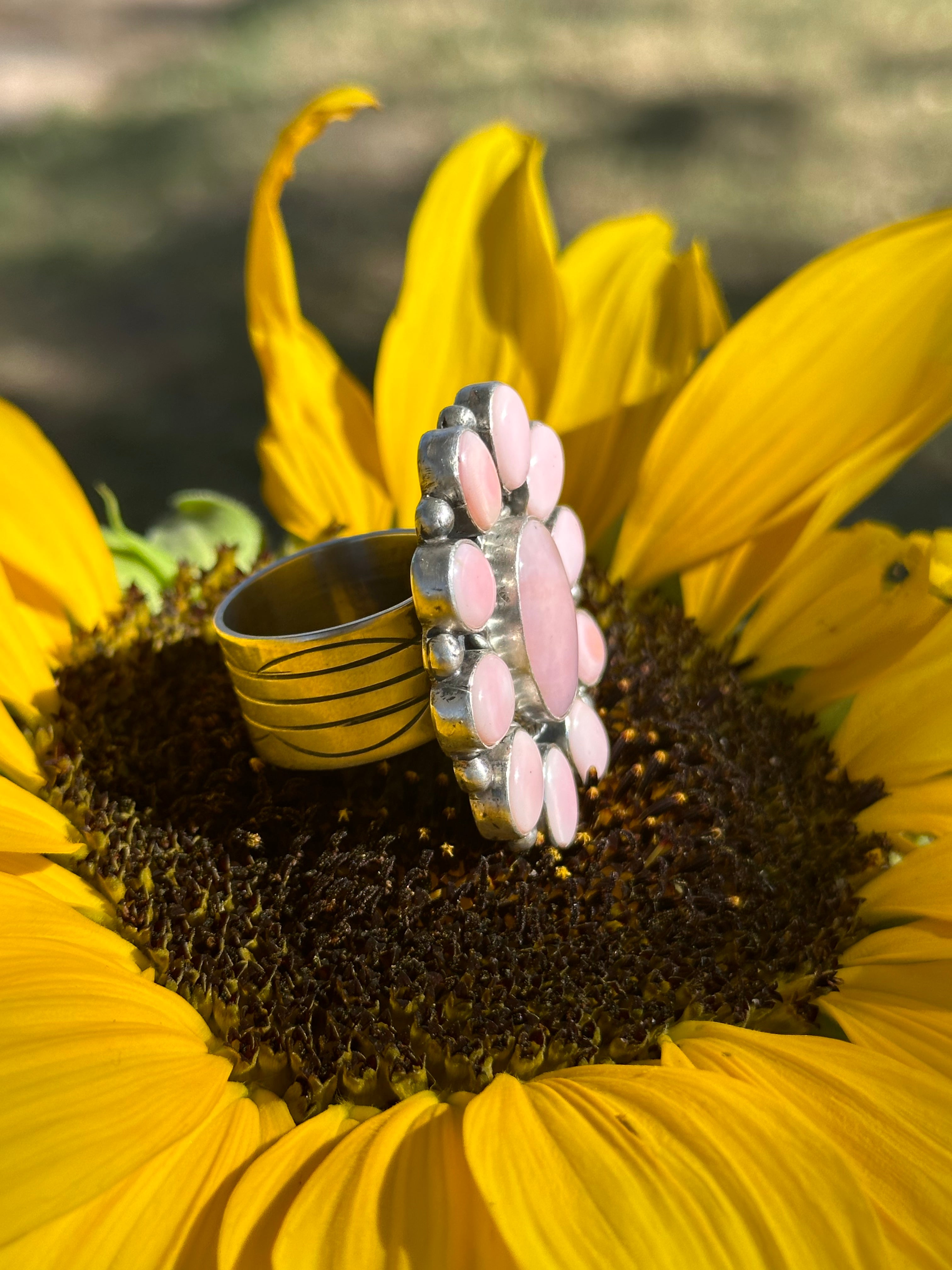 Virginia Becenti Pink Conch & Sterling Silver Adjustable Cluster Ring