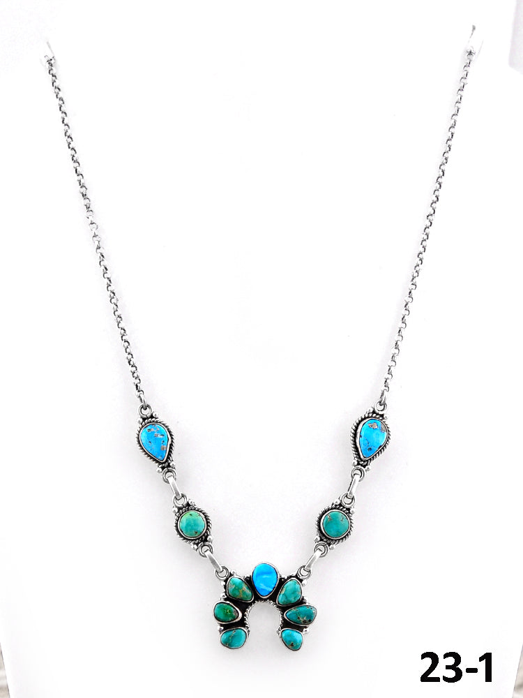 Southwest Handmade Emerald Valley with White Water Turquoise & Sterling Silver Necklace