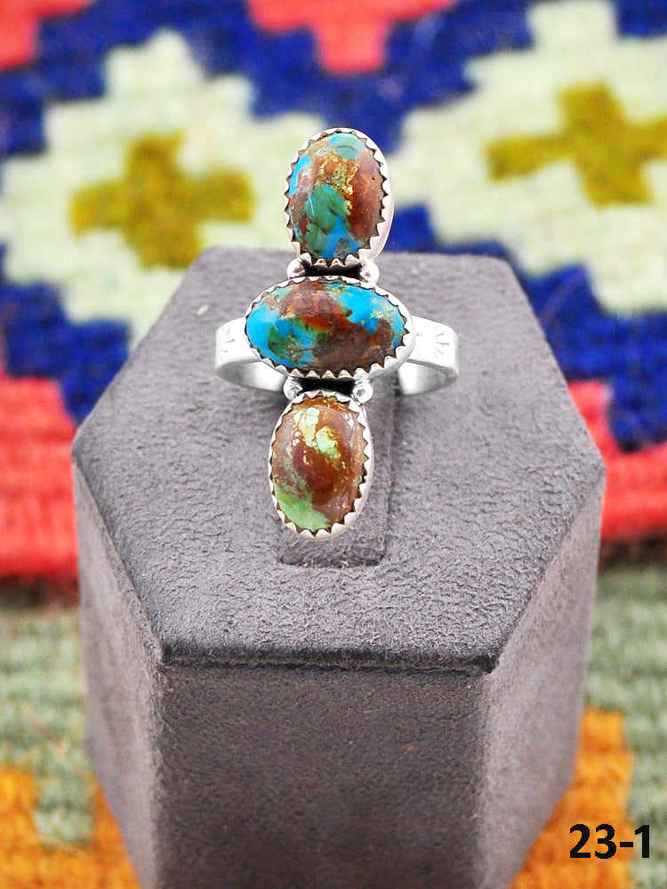 Southwest Made South Hill Turquoise  & Sterling Silver Adjustable Ring