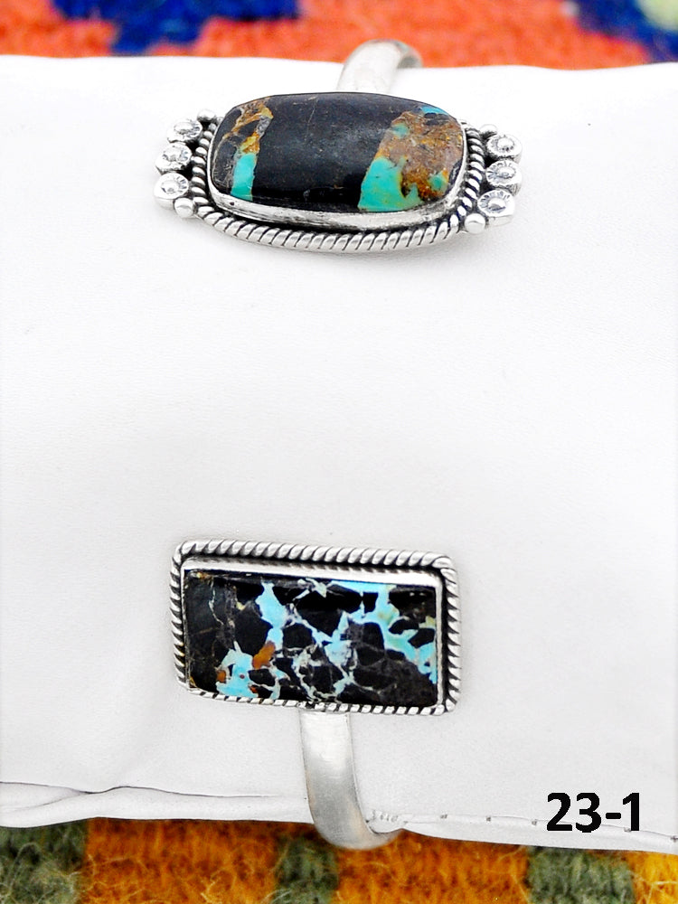Southwest Handmade Black Jack Turquoise & Sterling Silver Cuff Bracelet