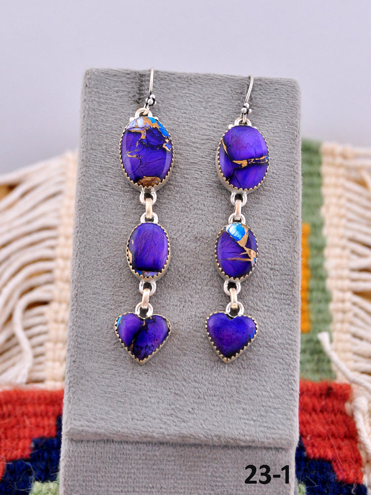 Southwest Made Purple Dahlia & Sterling Silver Hook Dangle Earrings